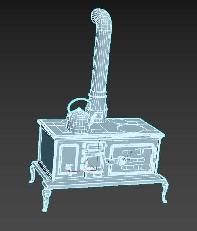 Old Stove With Teapot 3D model_13