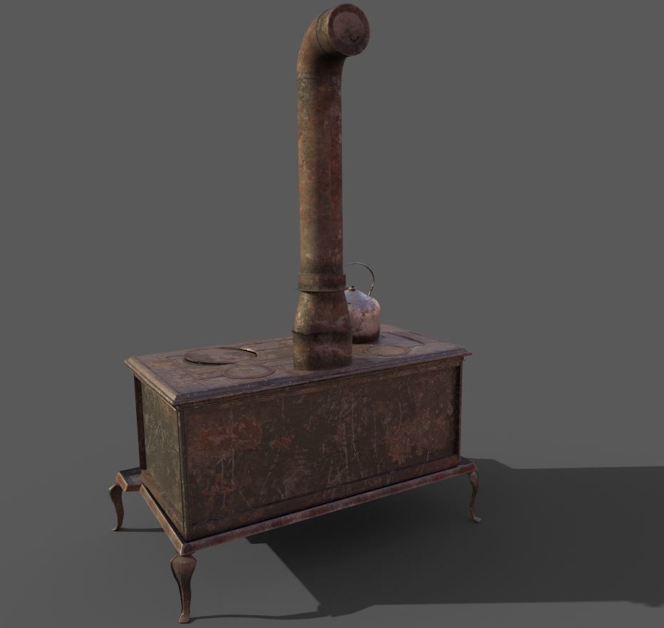 Old Stove With Teapot 3D model_8