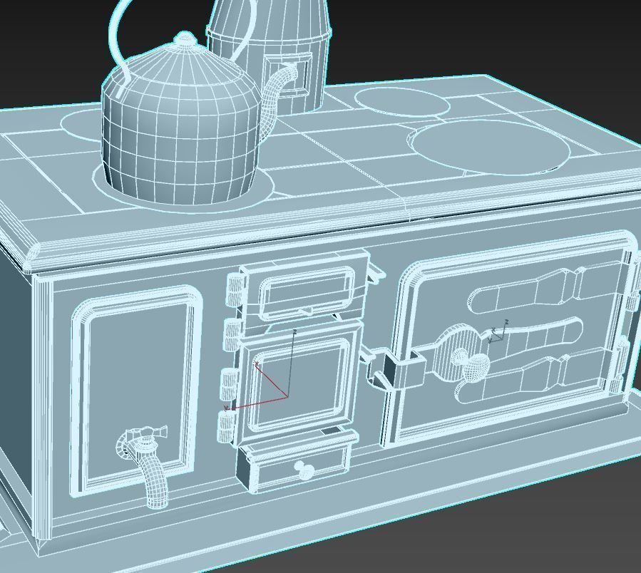 Old Stove With Teapot 3D model_14