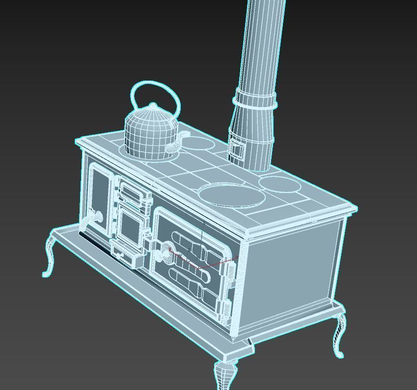 Old Stove With Teapot 3D model_15