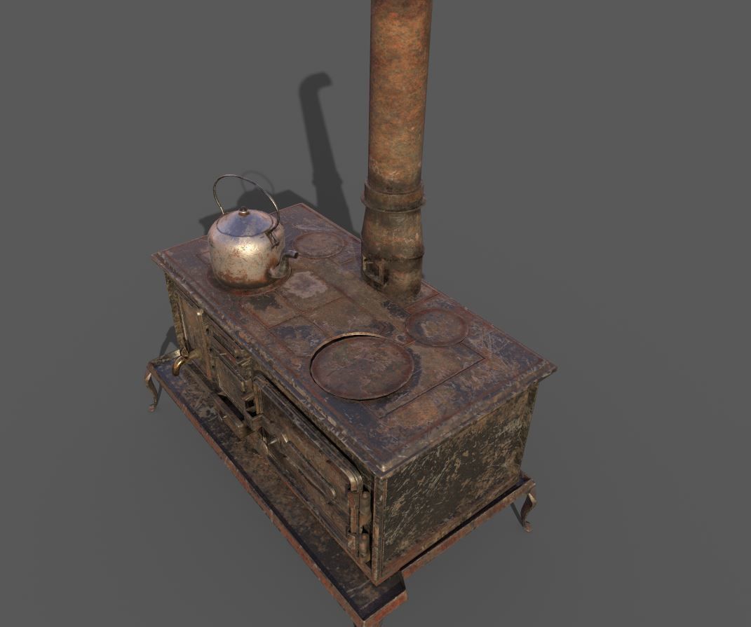 Old Stove With Teapot 3D model_11