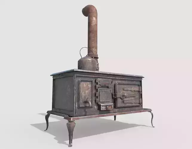Old Stove With Teapot 3D model