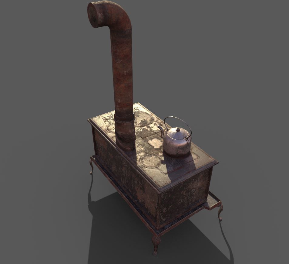 Old Stove With Teapot 3D model_9