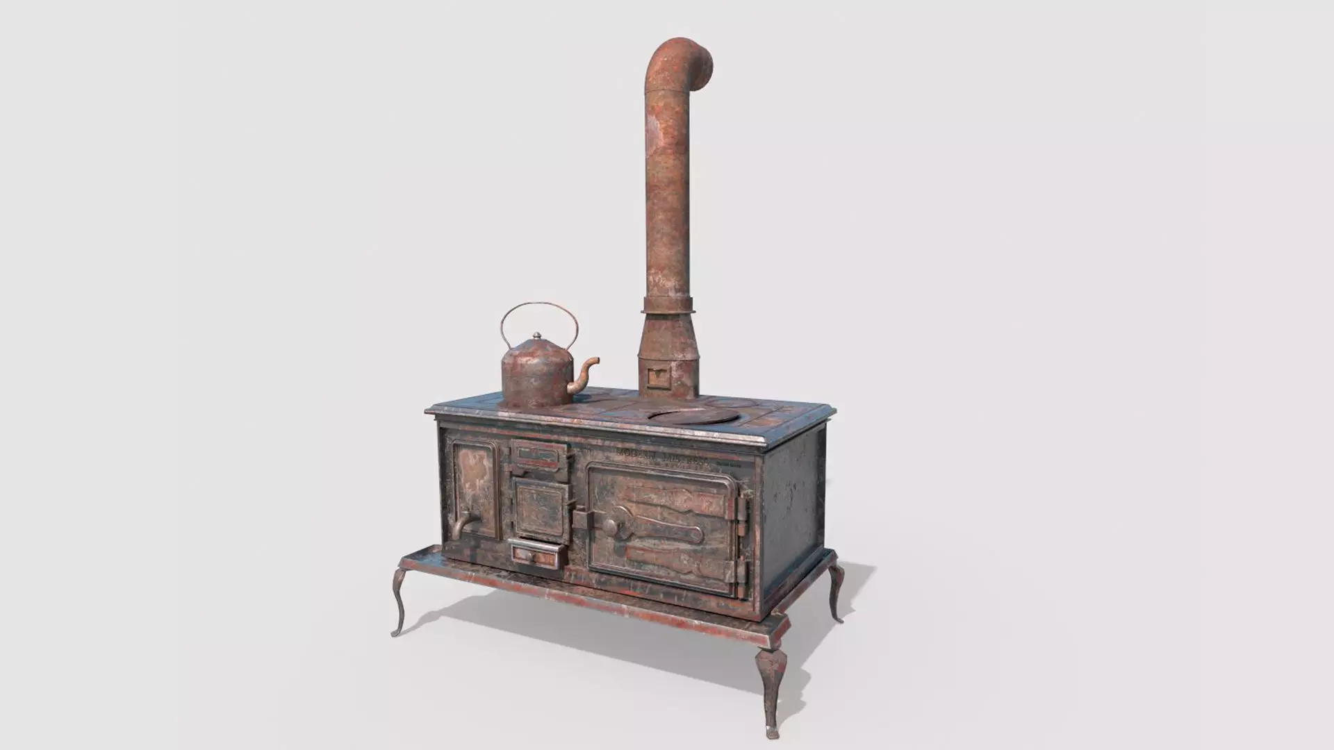 Old Stove With Teapot 3D model_1