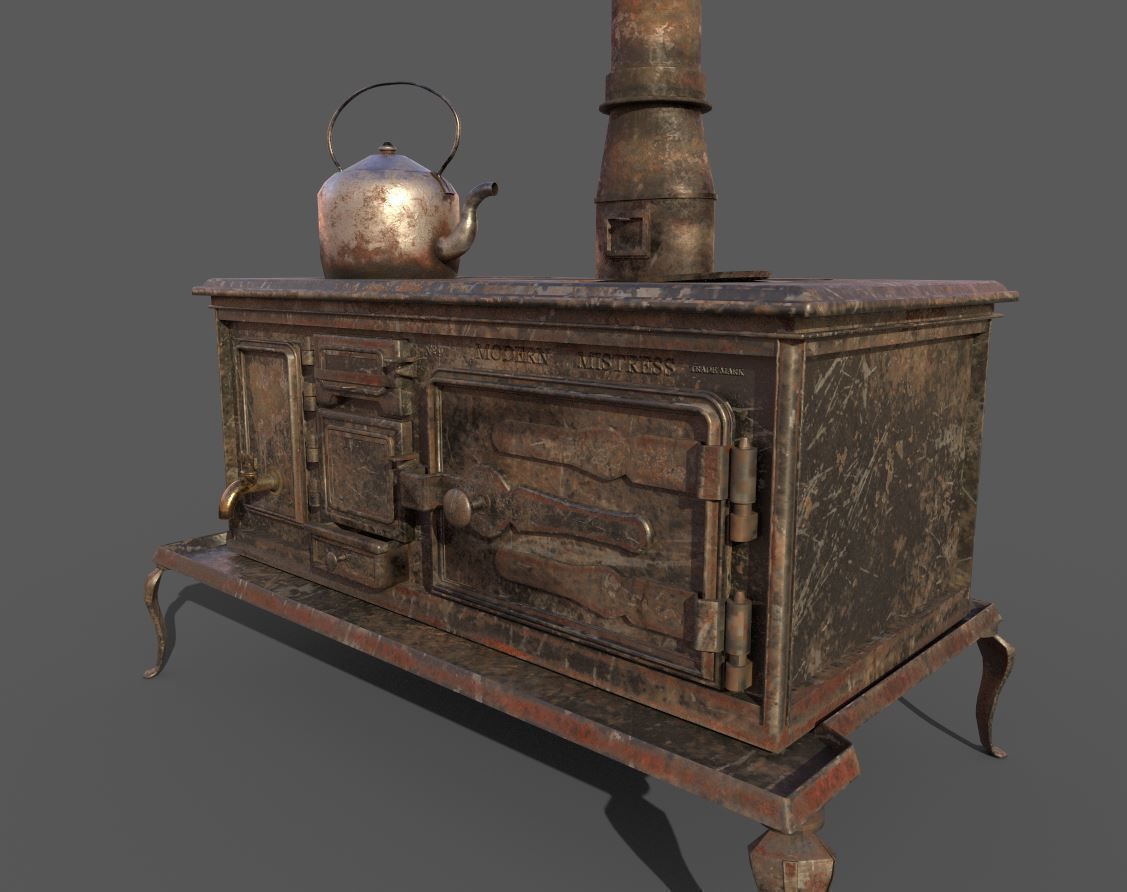 Old Stove With Teapot 3D model_6