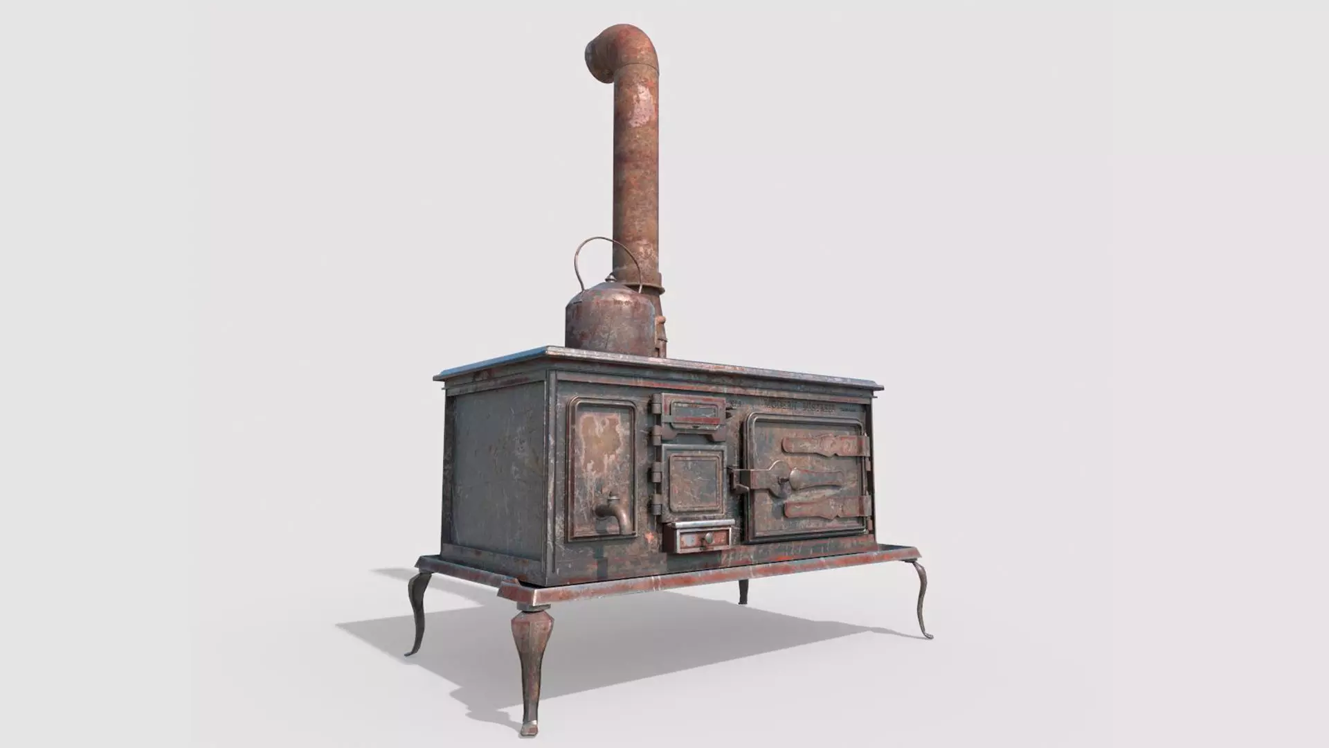 Old Stove With Teapot 3D model_2