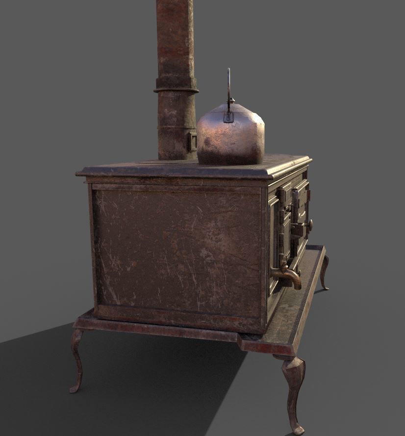 Old Stove With Teapot 3D model_10