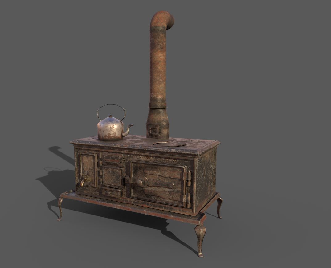 Old Stove With Teapot 3D model_7