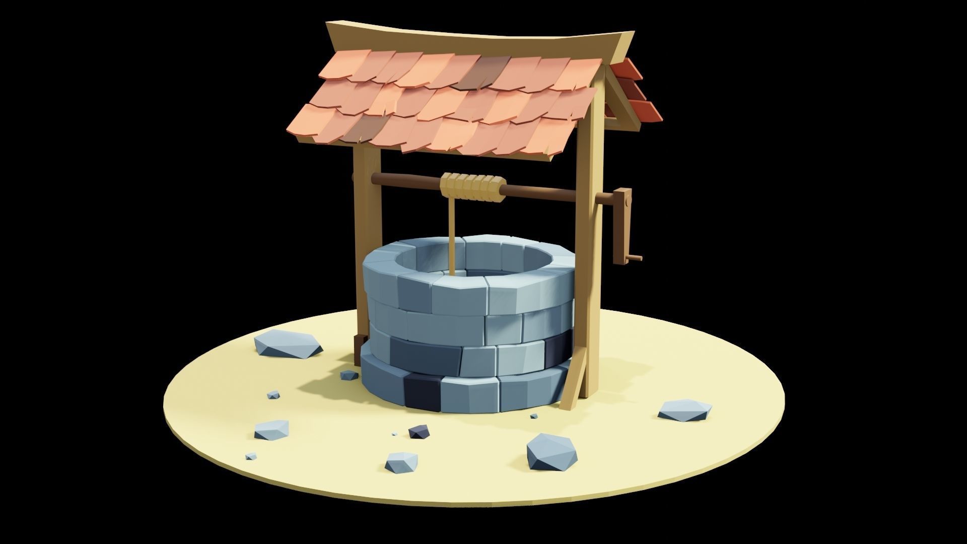 Well-Low Poly-Game Ready water well Free low-poly 3D model_1