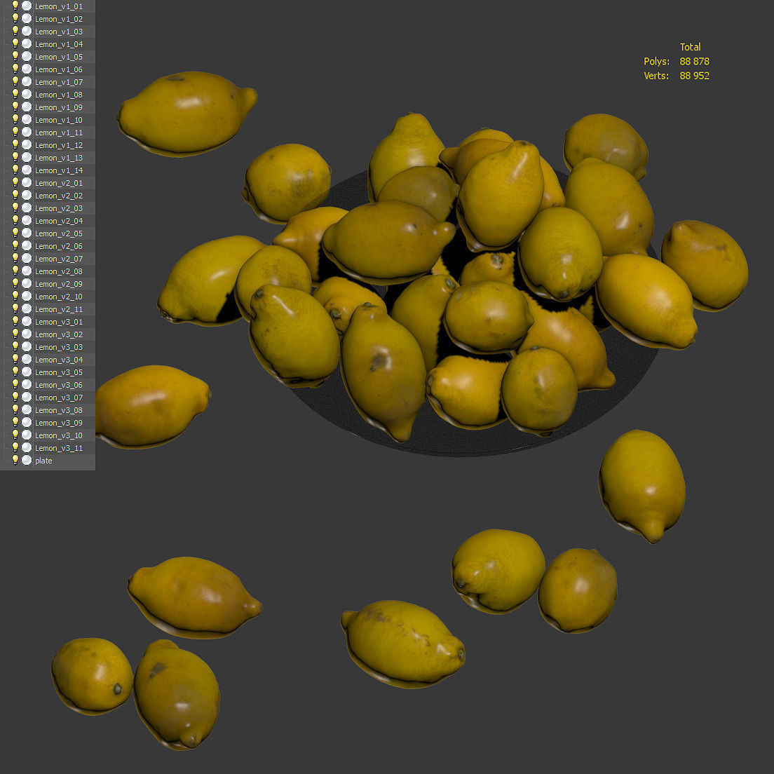 Lemons in a glass plate Low-poly 3D model_4