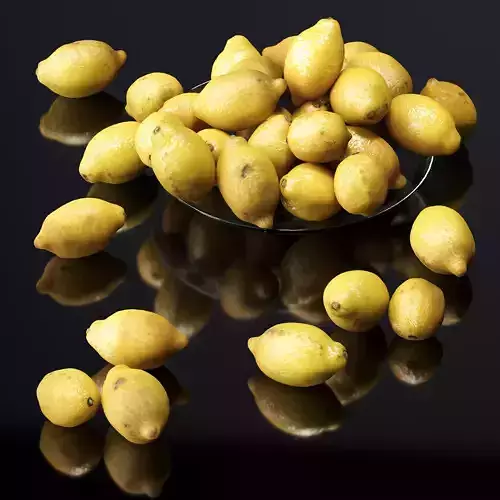 Lemons in a glass plate Low-poly 3D model