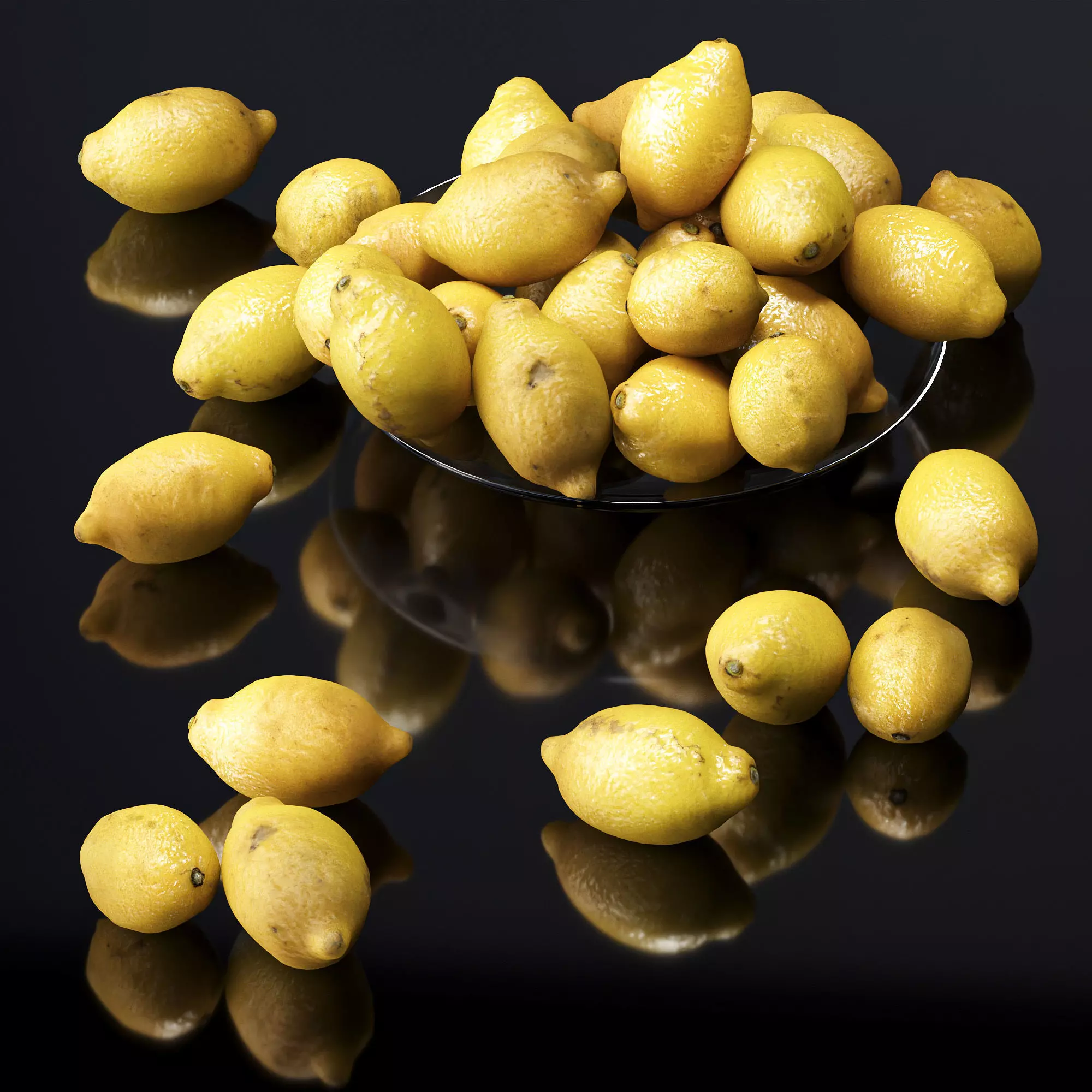 Lemons in a glass plate Low-poly 3D model_0