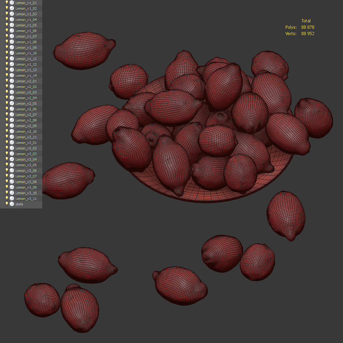 Lemons in a glass plate Low-poly 3D model_5