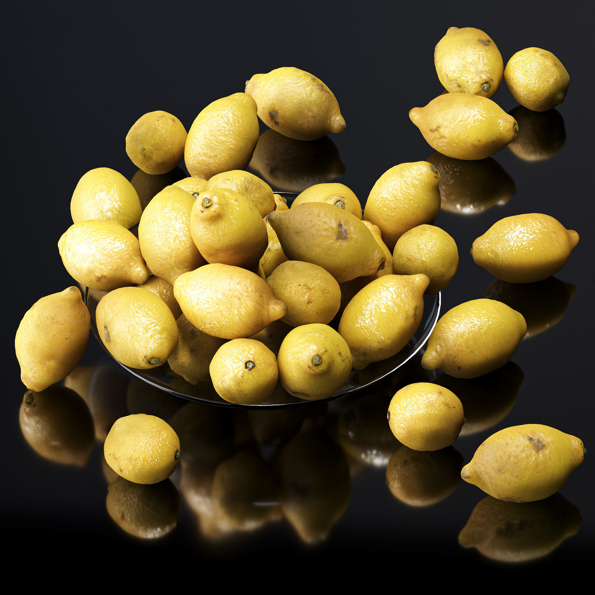 Lemons in a glass plate Low-poly 3D model_1