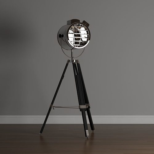 Floor lamp  tripod chrome and black  Low-poly 3D model
