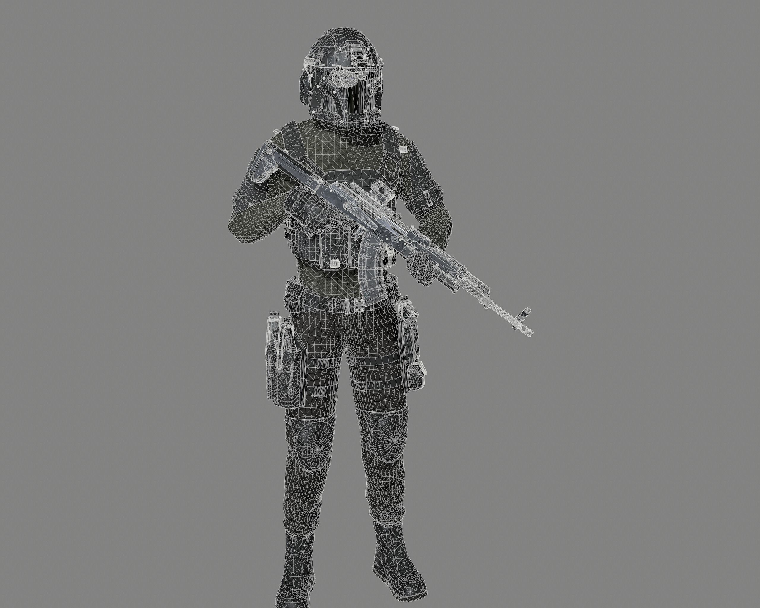 Soldier game ready character Low-poly 3D model_6