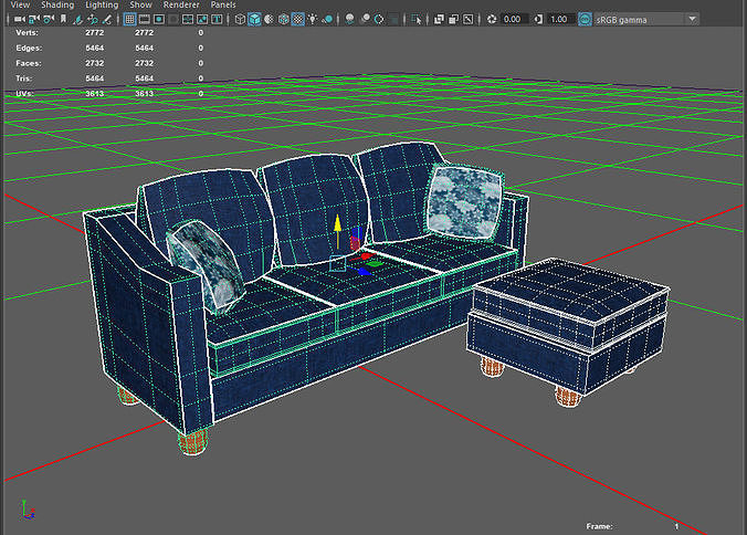 PBR Couch and seperate foot rest Low-poly 3D model