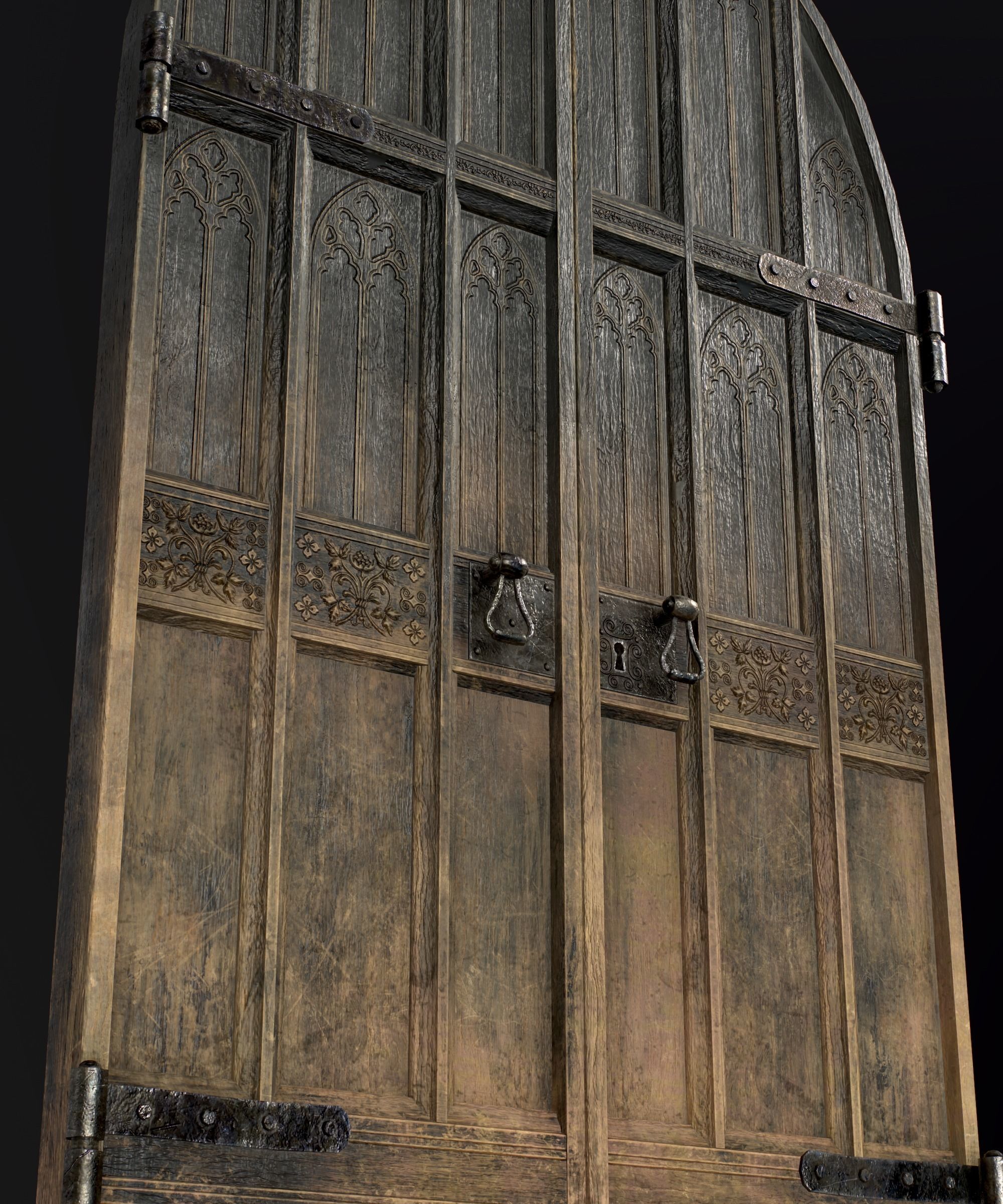 Medieval Wooden Door Low-poly 3D model_4