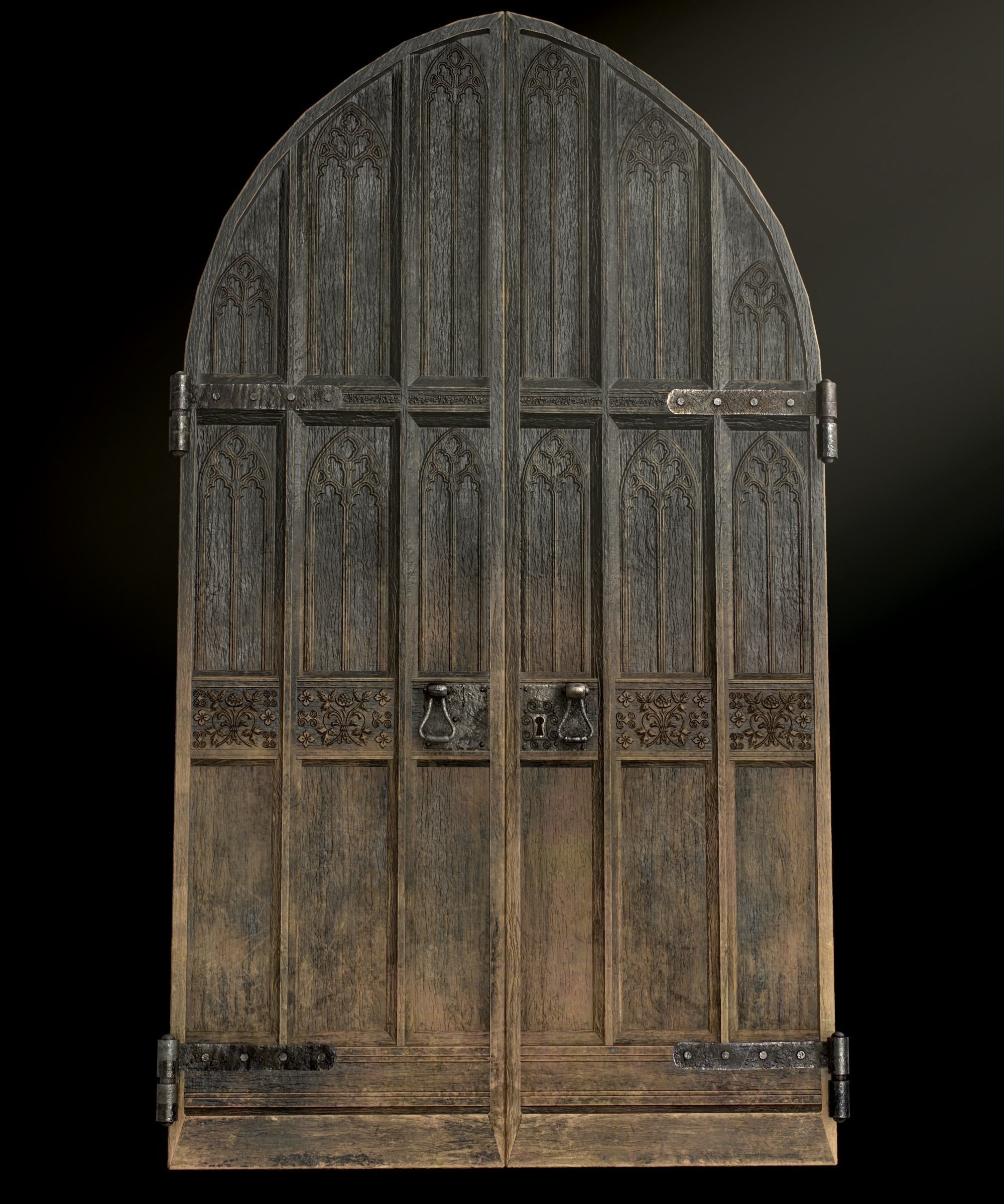 Medieval Wooden Door Low-poly 3D model_2