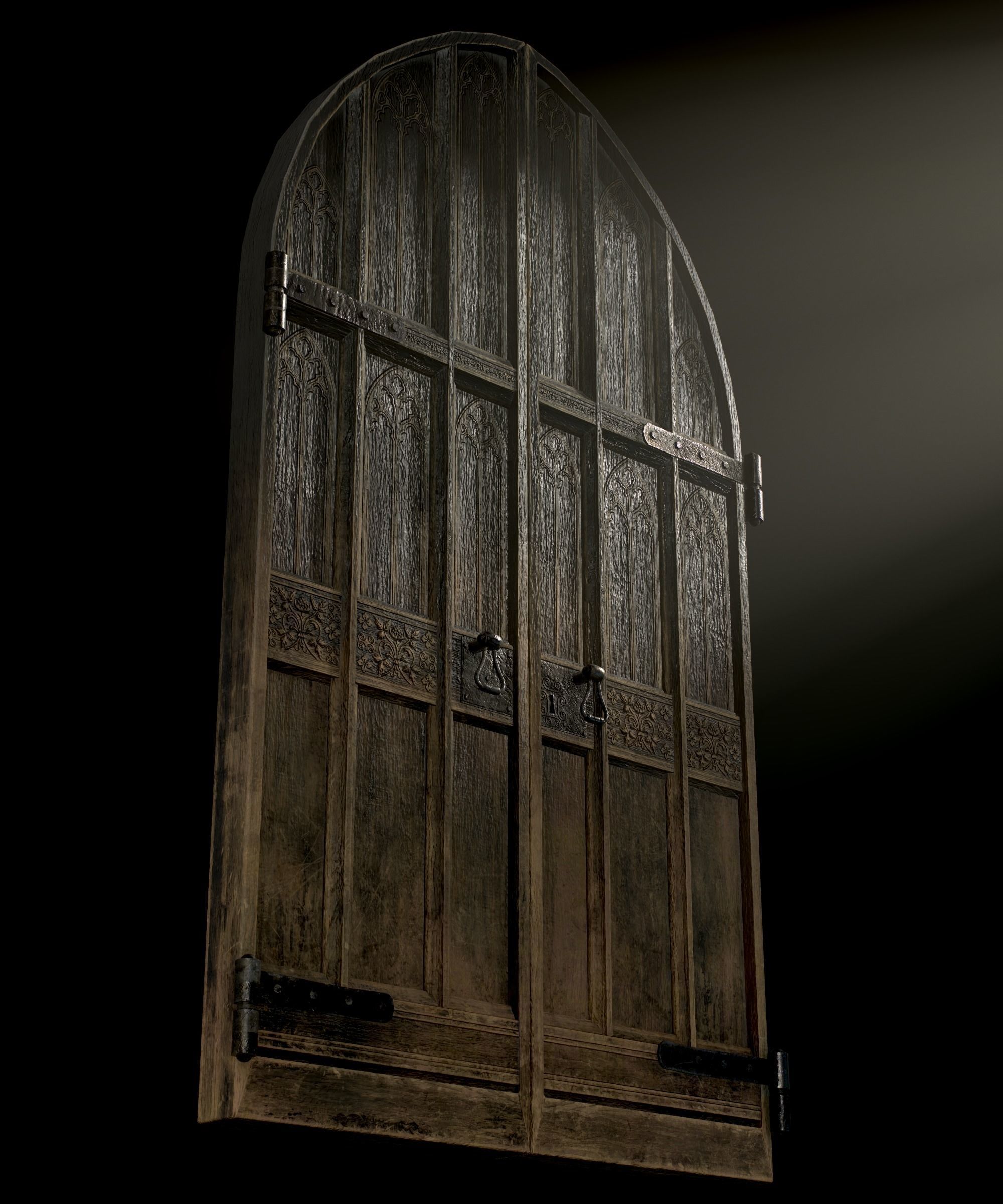 Medieval Wooden Door Low-poly 3D model_5