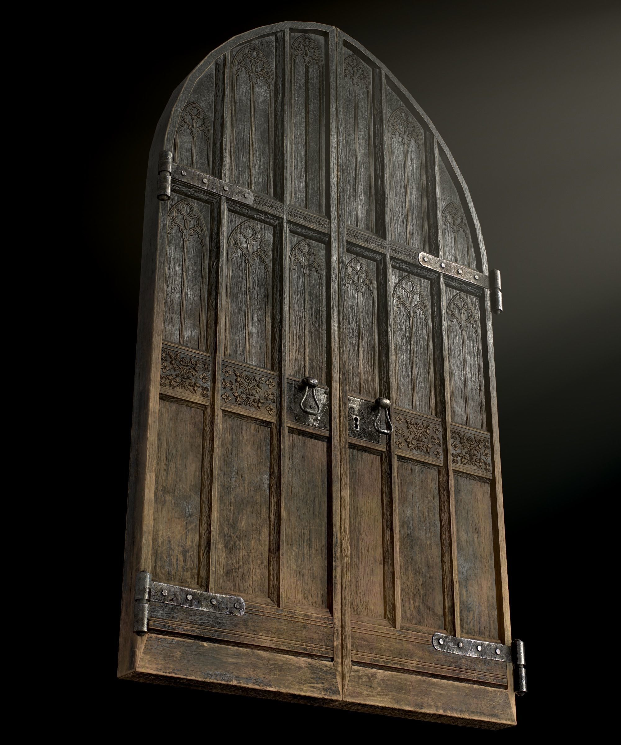 Medieval Wooden Door Low-poly 3D model_7