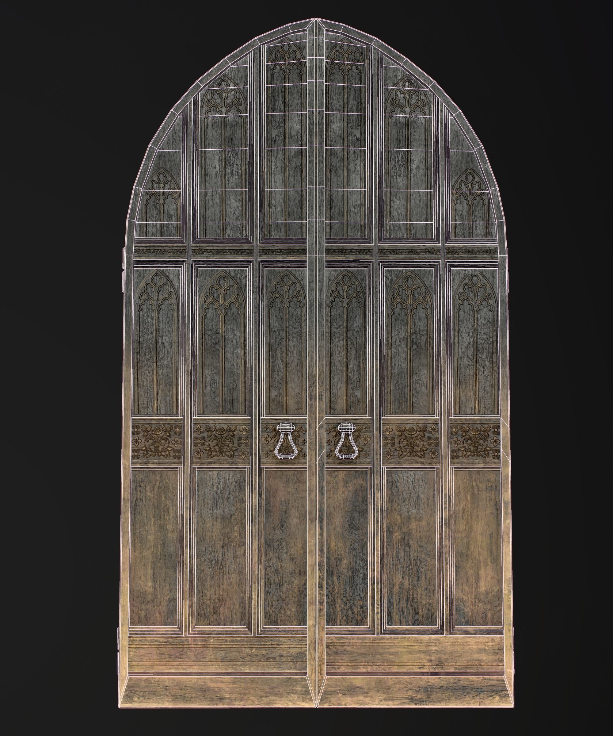 Medieval Wooden Door Low-poly 3D model_16