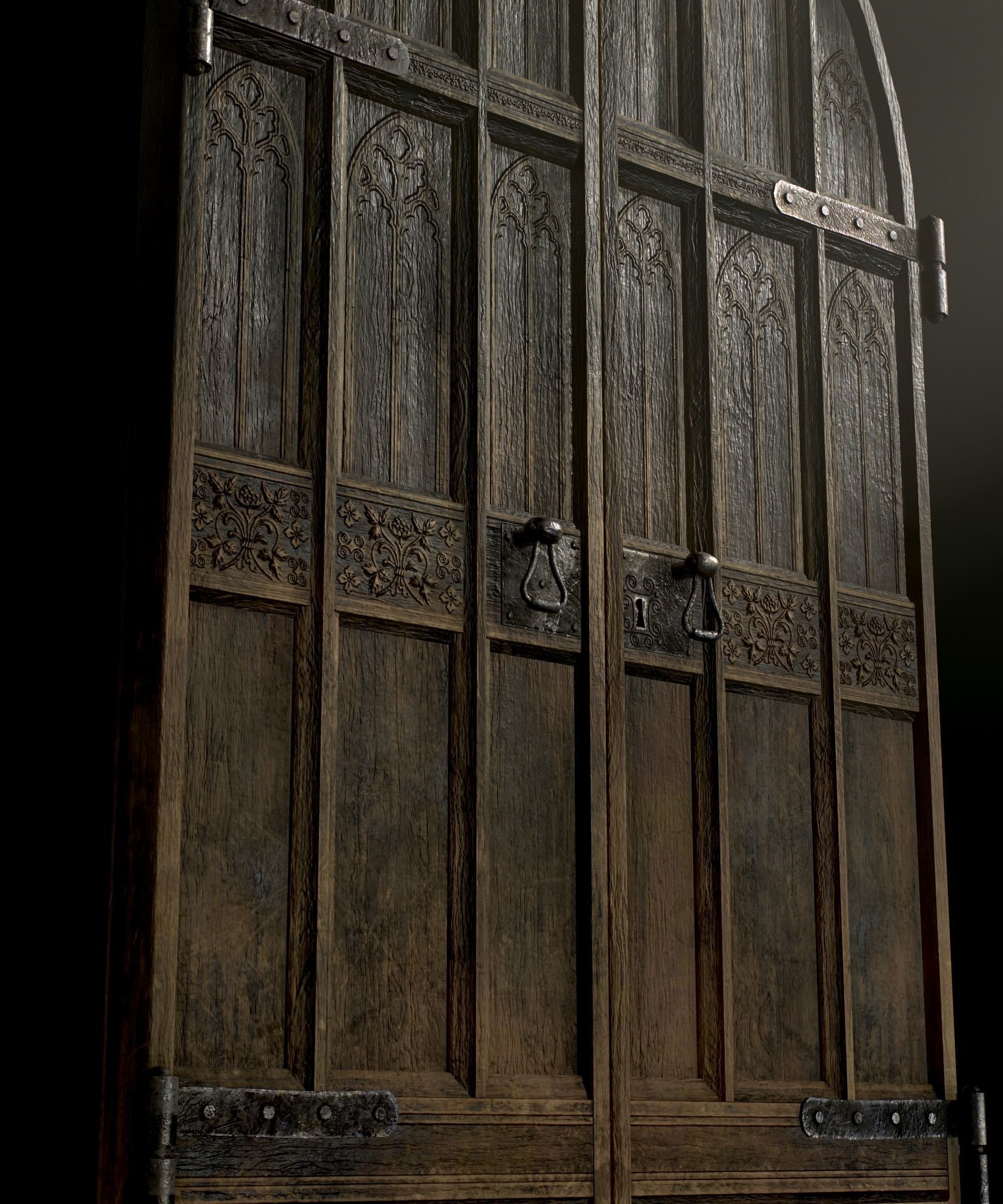 Medieval Wooden Door Low-poly 3D model_12