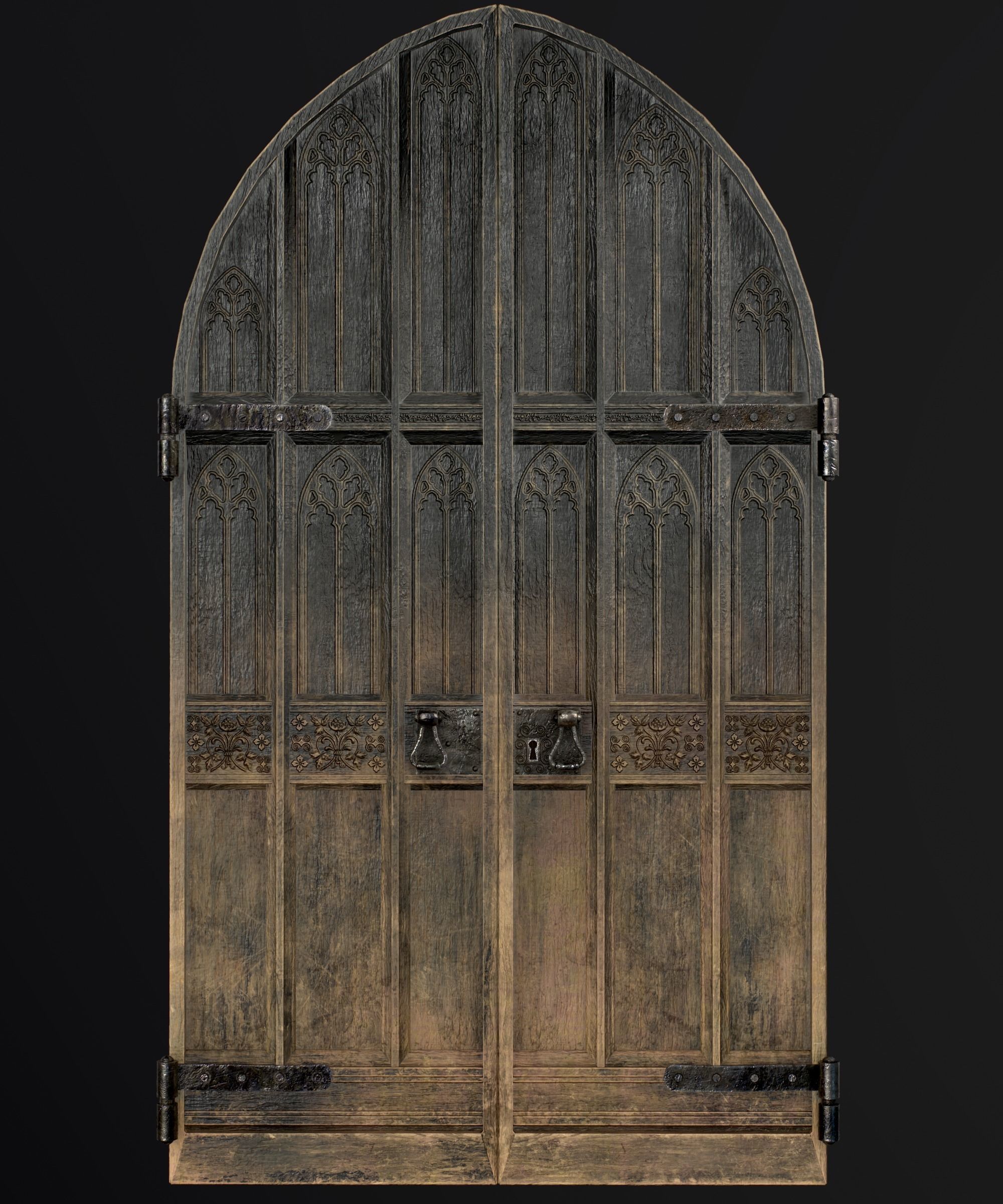 Medieval Wooden Door Low-poly 3D model_14