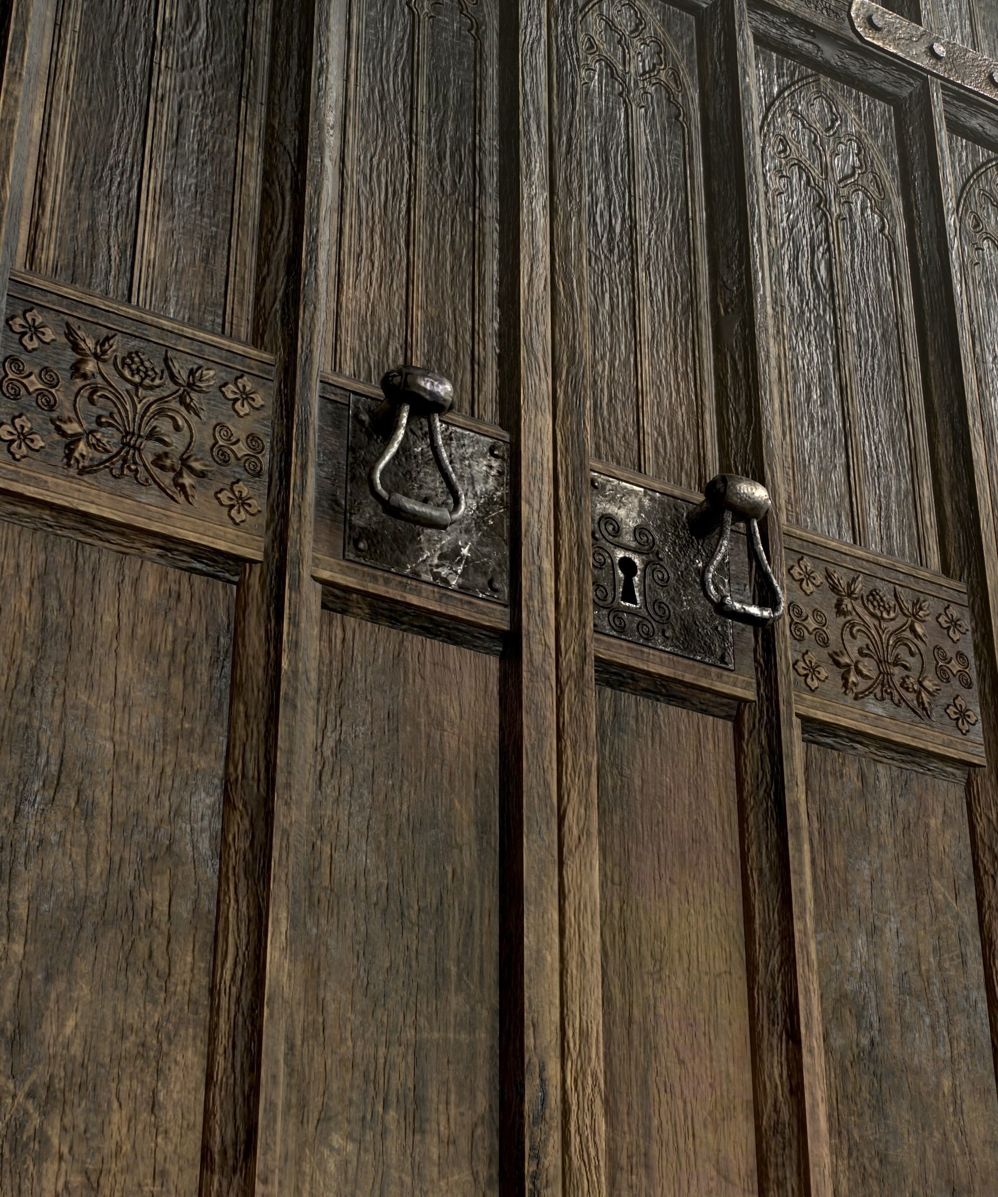 Medieval Wooden Door Low-poly 3D model_1