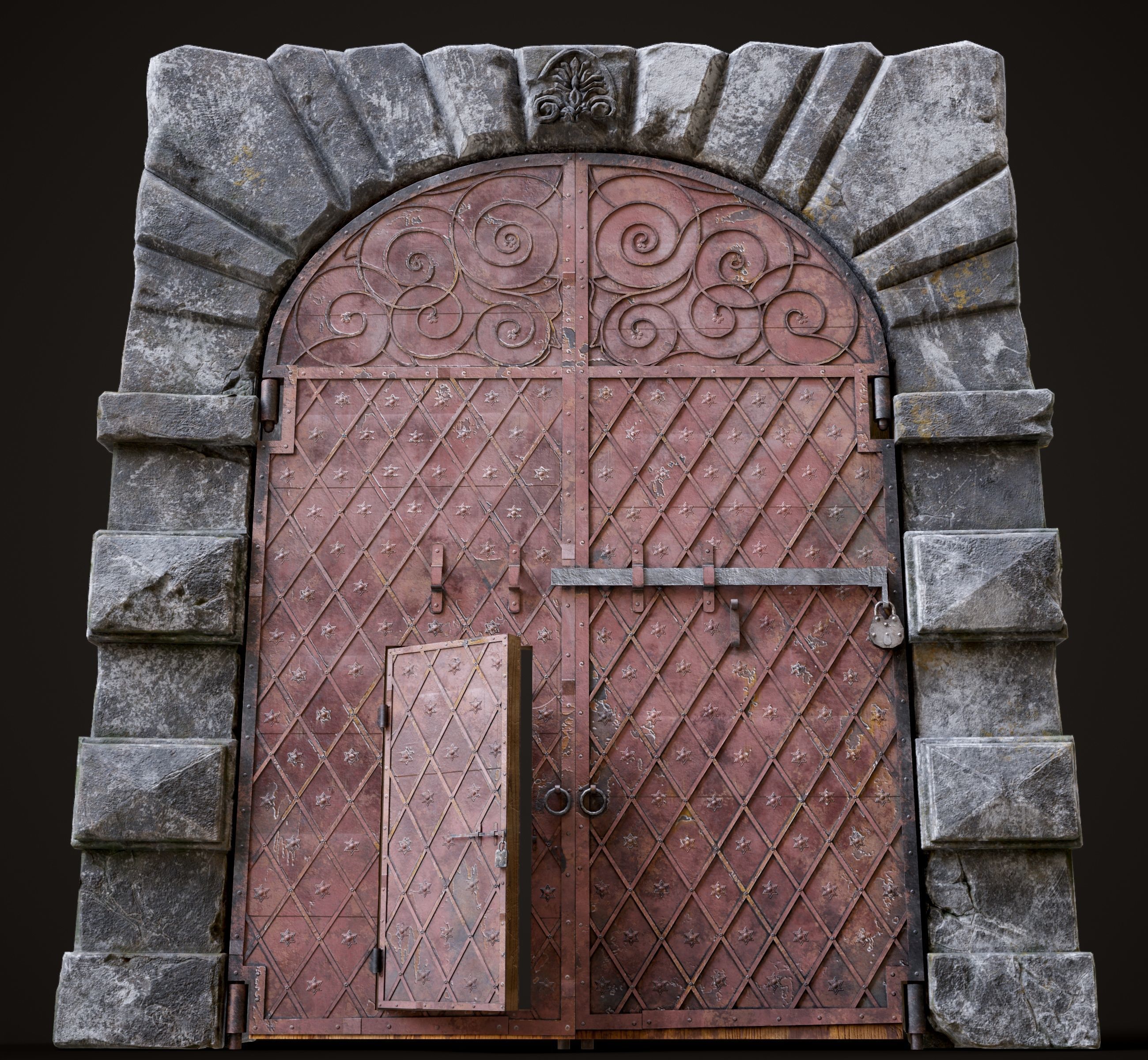 Five Medieval Doors with Arches 3D Model Collection_42