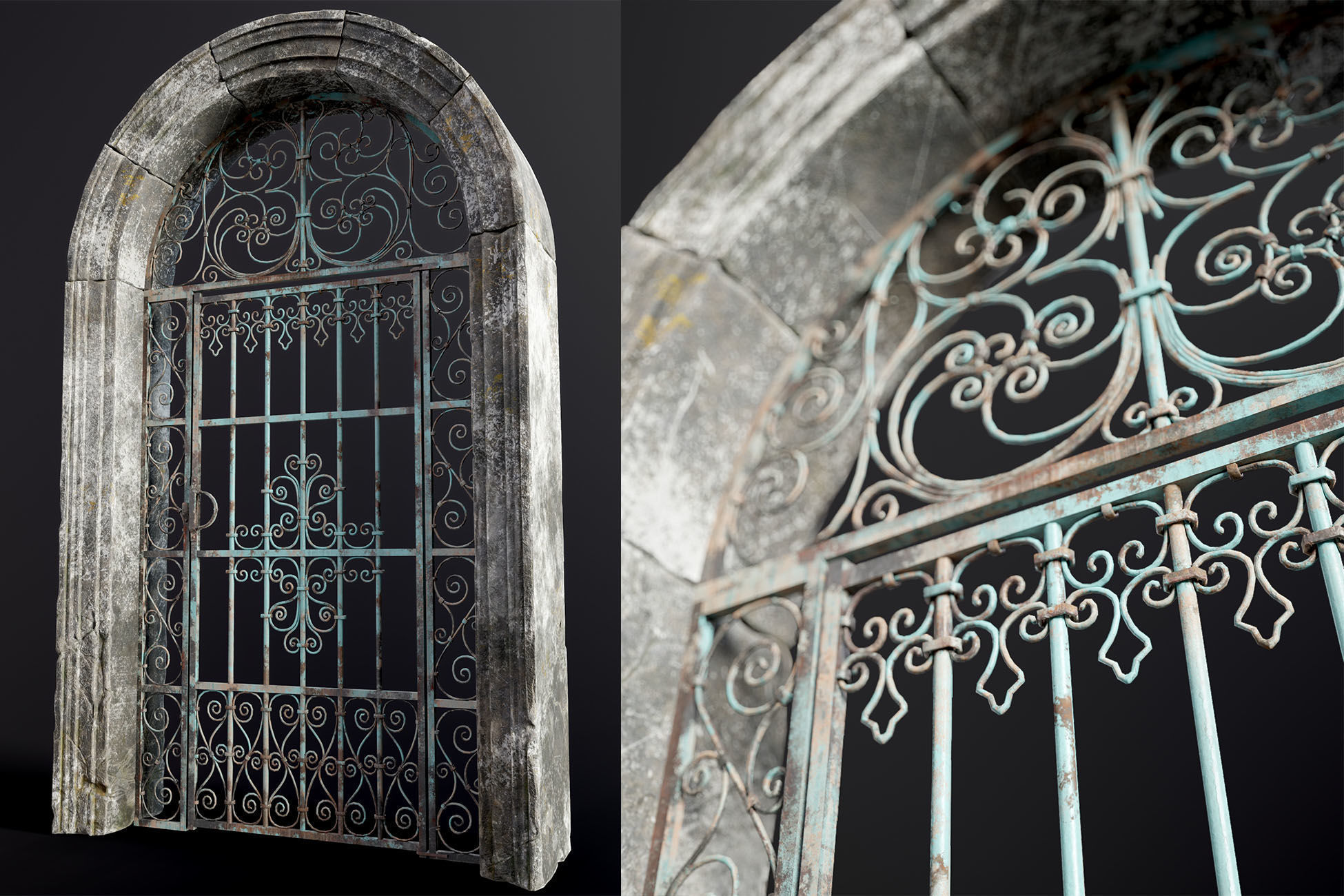 Five Medieval Doors with Arches 3D Model Collection_25