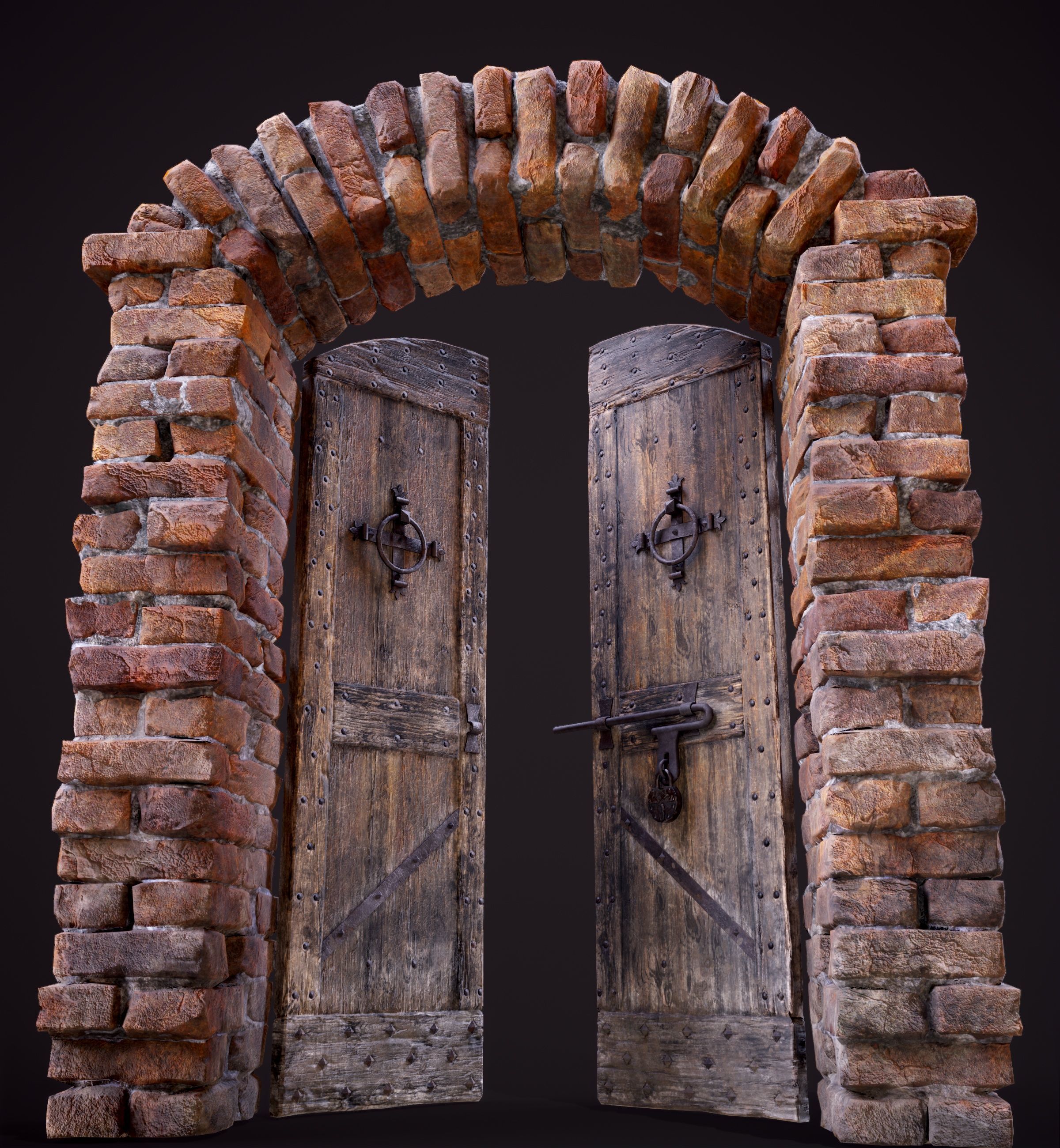 Five Medieval Doors with Arches 3D Model Collection_22