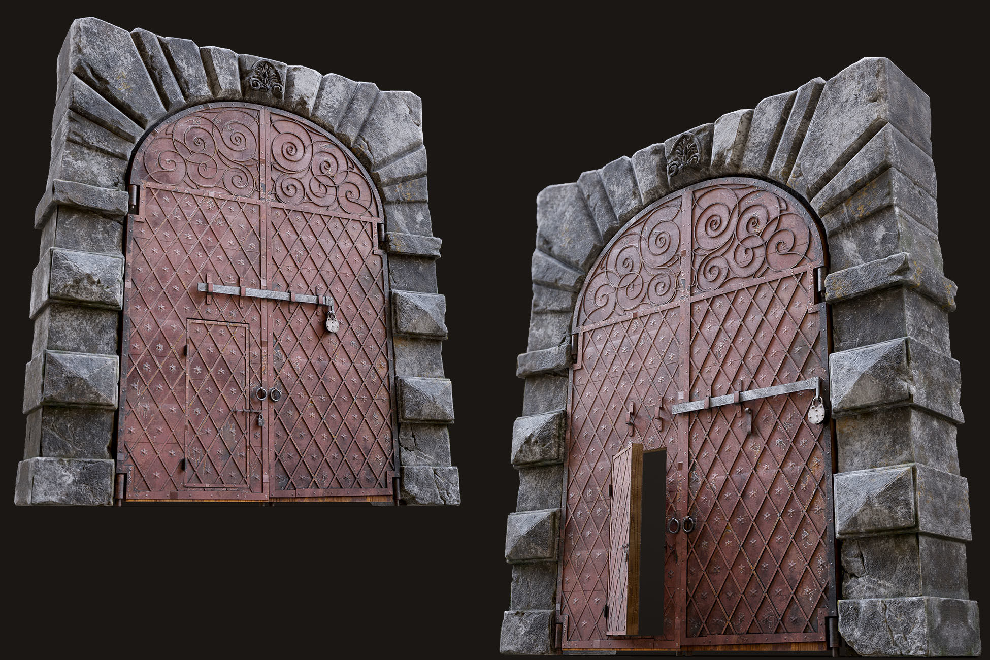 Five Medieval Doors with Arches 3D Model Collection_37