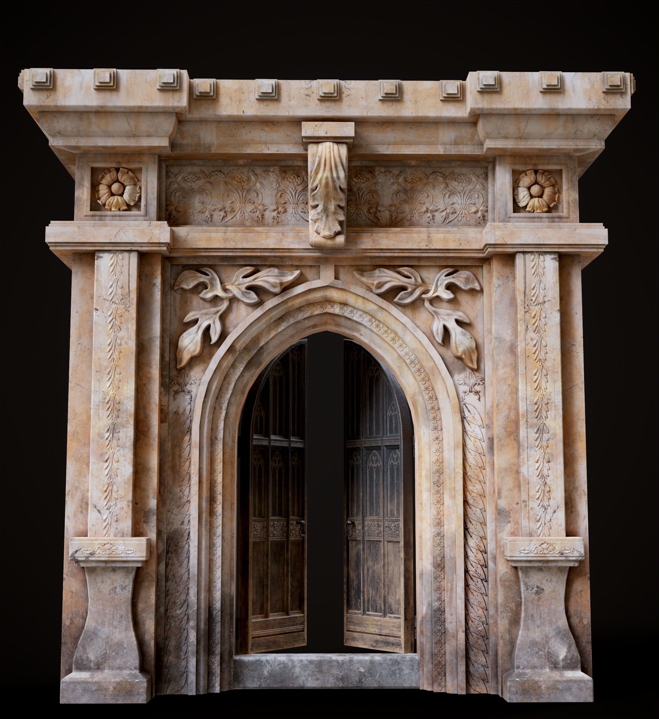 Five Medieval Doors with Arches 3D Model Collection_67