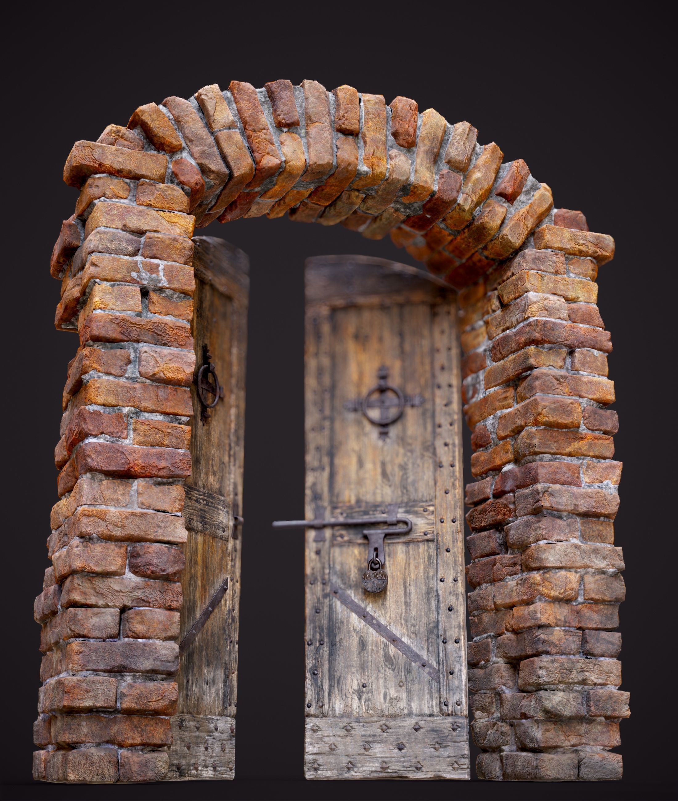 Five Medieval Doors with Arches 3D Model Collection_13