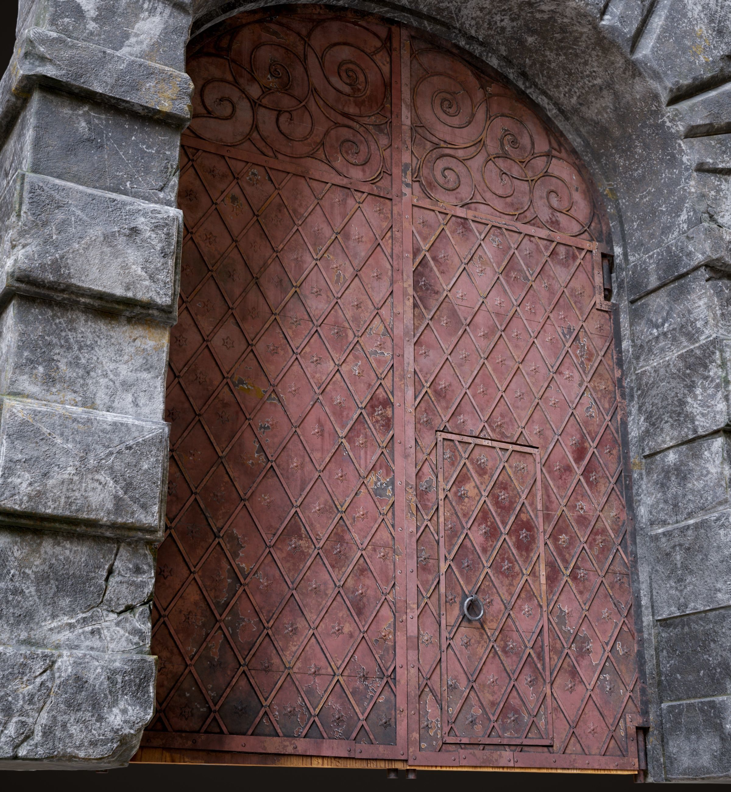 Five Medieval Doors with Arches 3D Model Collection_44