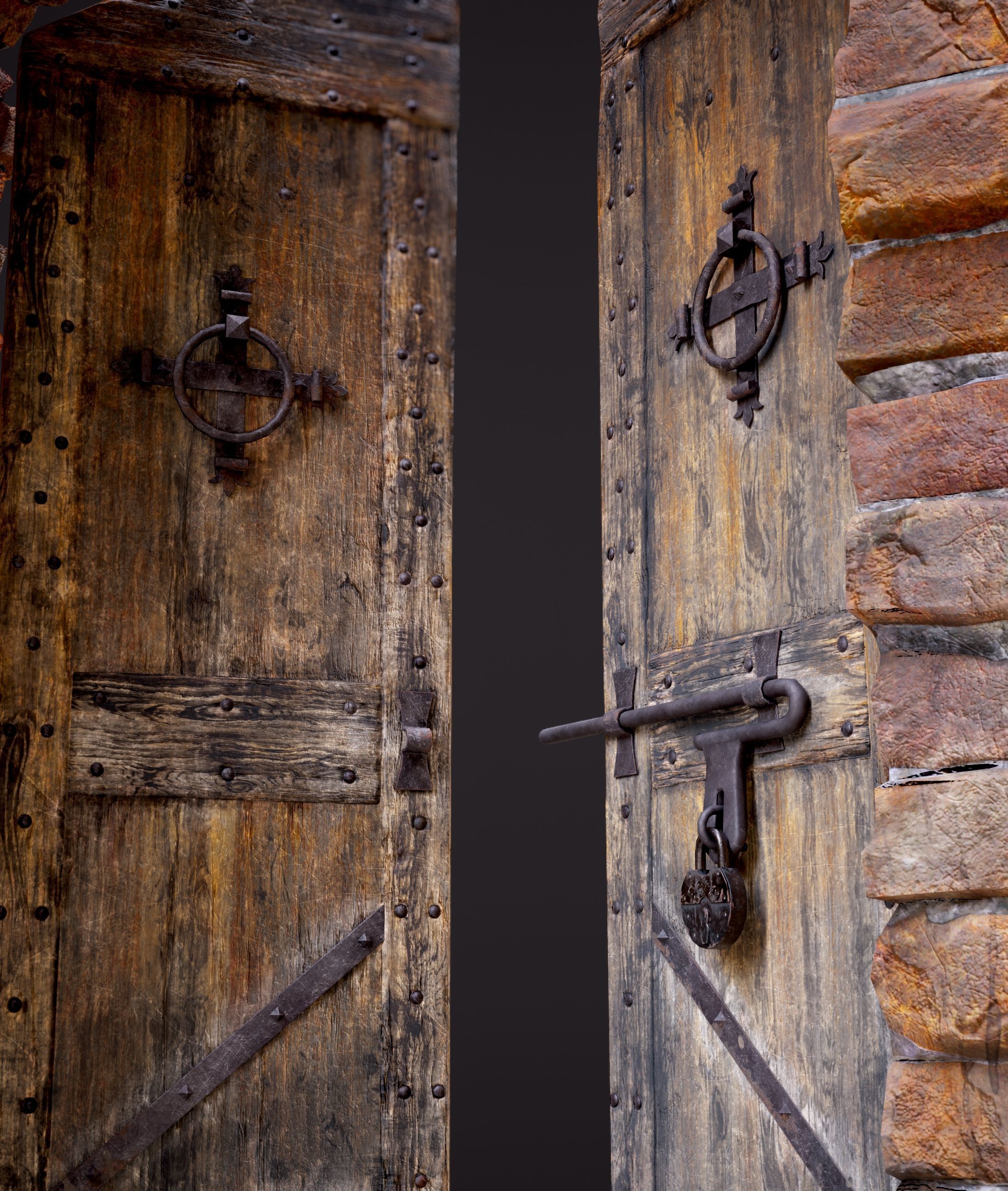 Five Medieval Doors with Arches 3D Model Collection_14