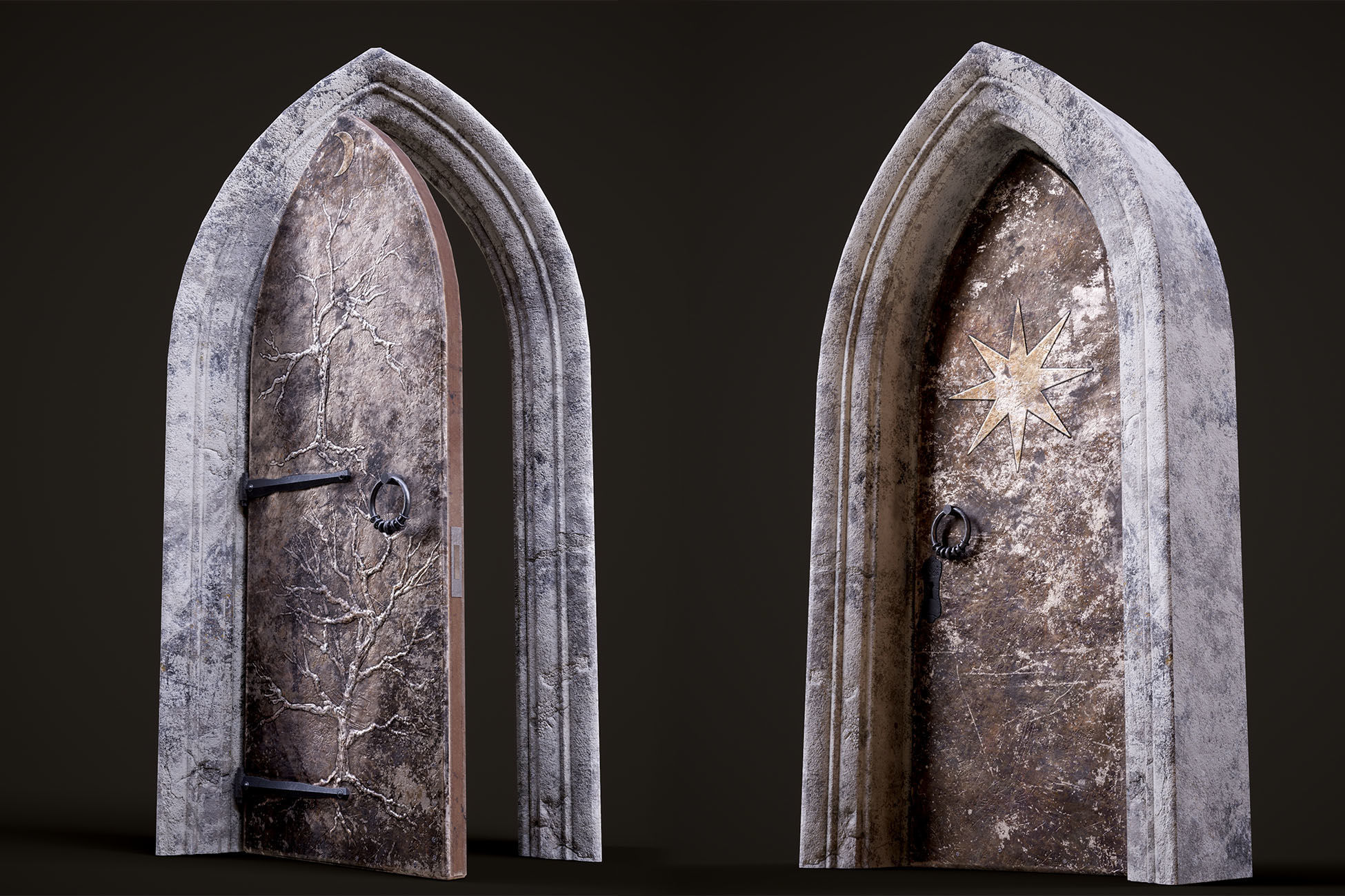 Five Medieval Doors with Arches 3D Model Collection_64