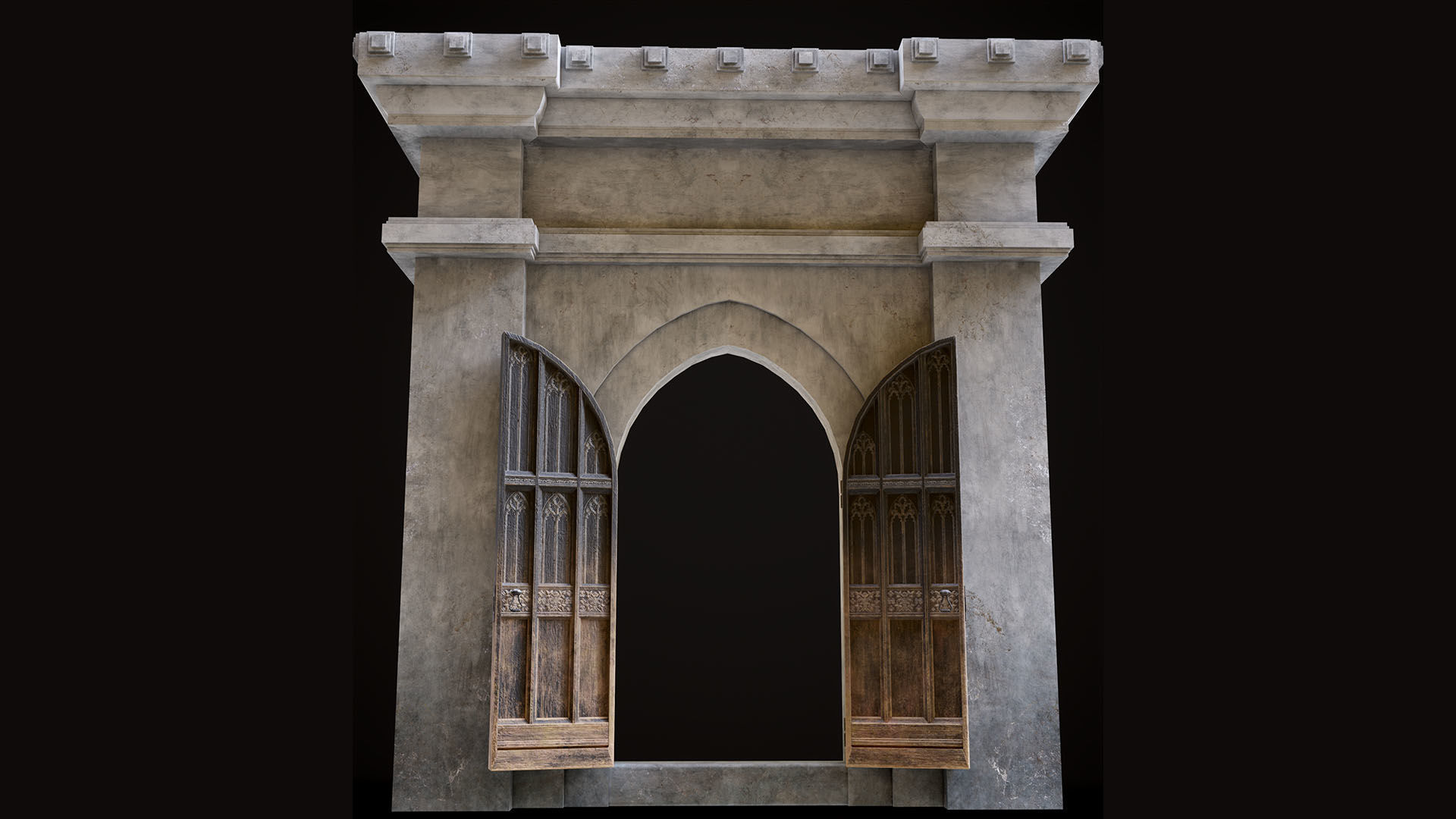 Five Medieval Doors with Arches 3D Model Collection_5