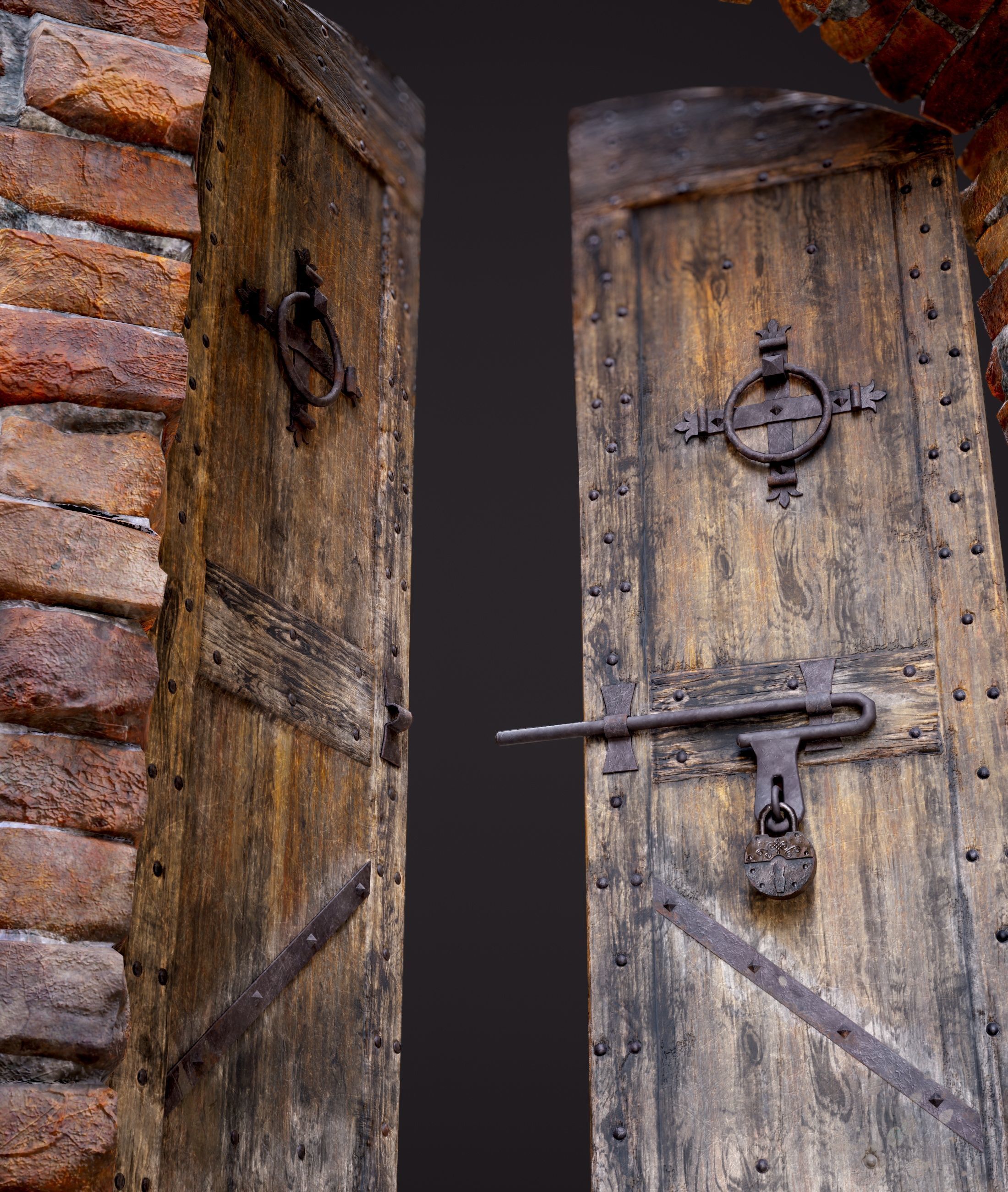 Five Medieval Doors with Arches 3D Model Collection_15