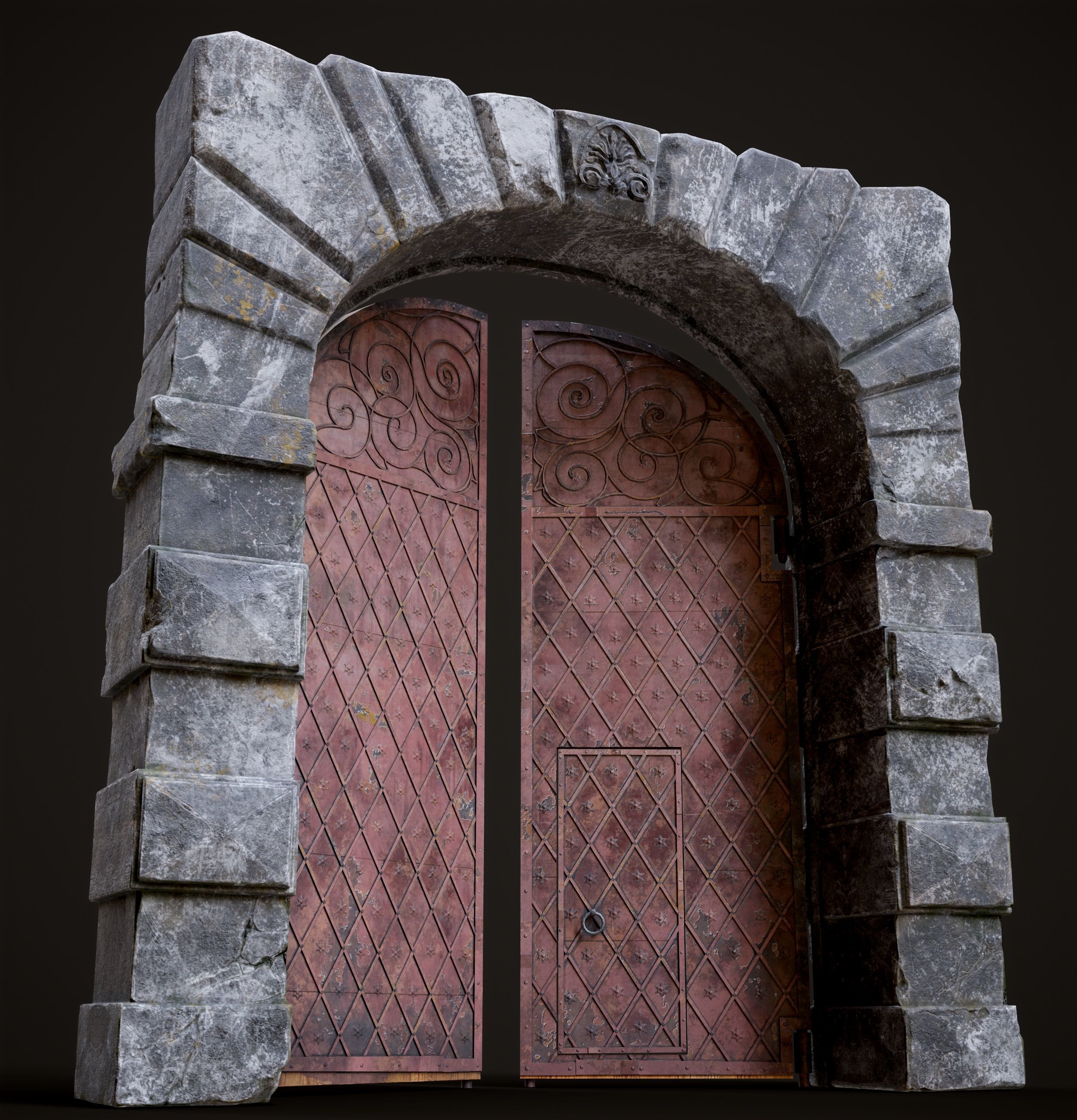 Five Medieval Doors with Arches 3D Model Collection_49