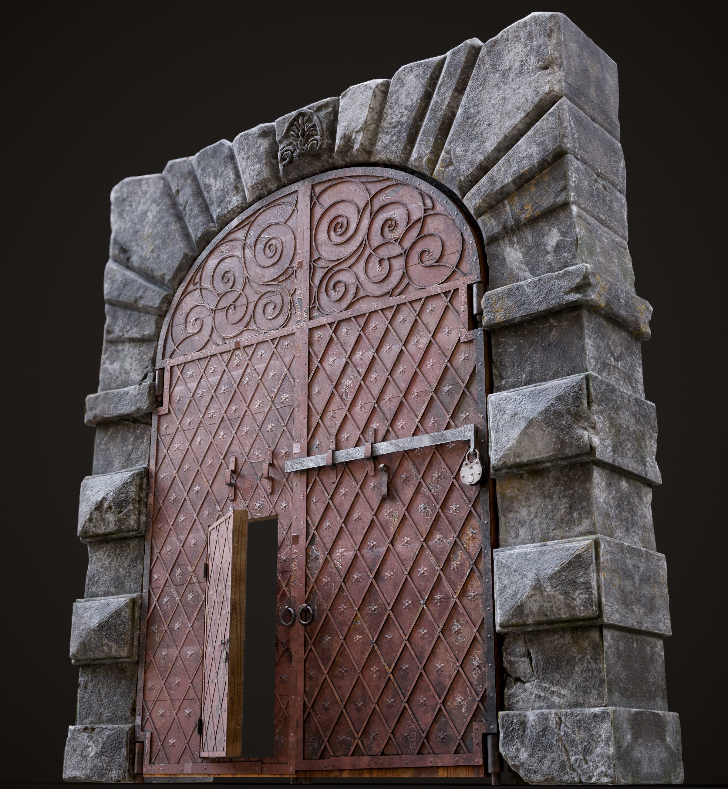 Five Medieval Doors with Arches 3D Model Collection_43