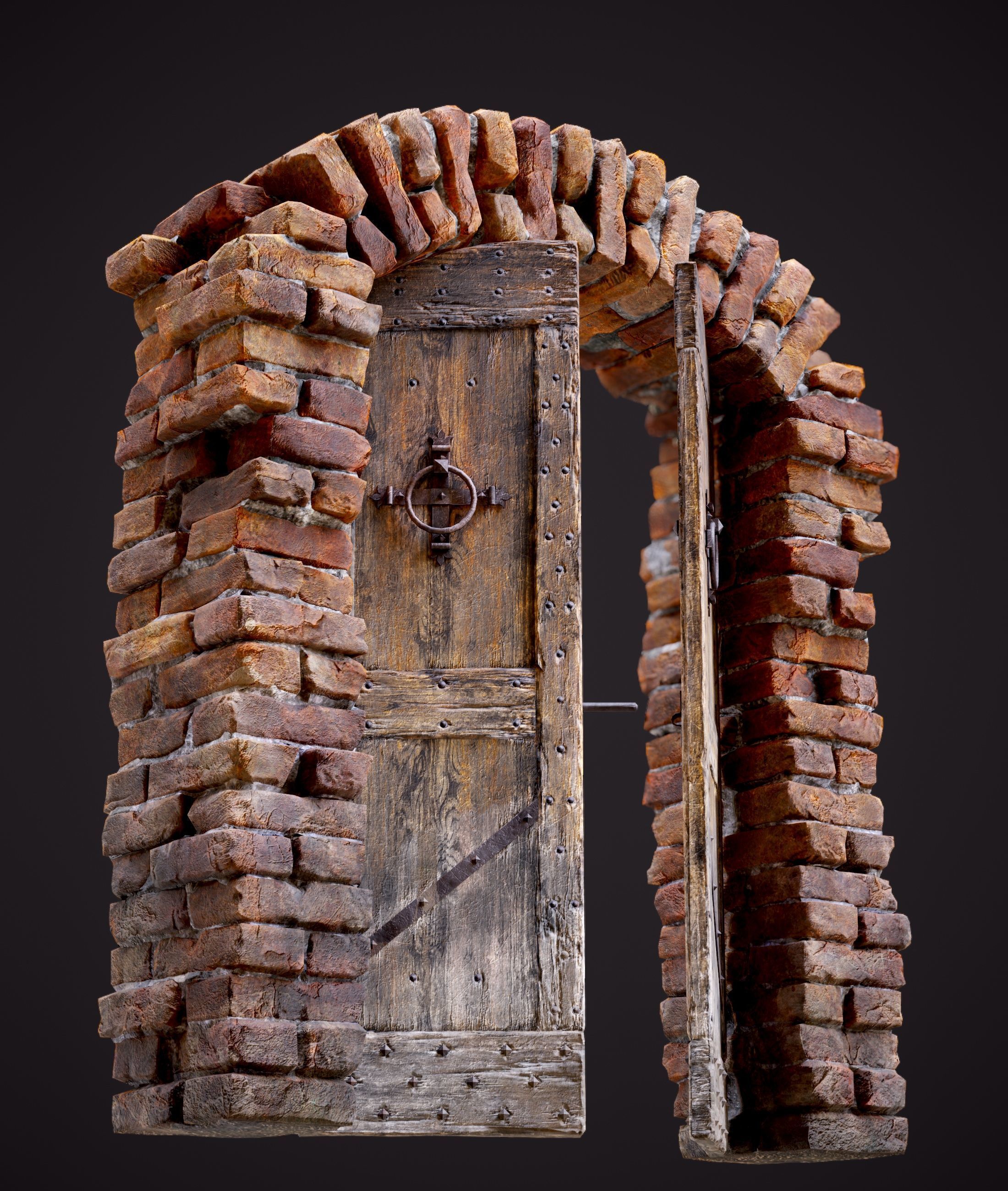 Five Medieval Doors with Arches 3D Model Collection_12