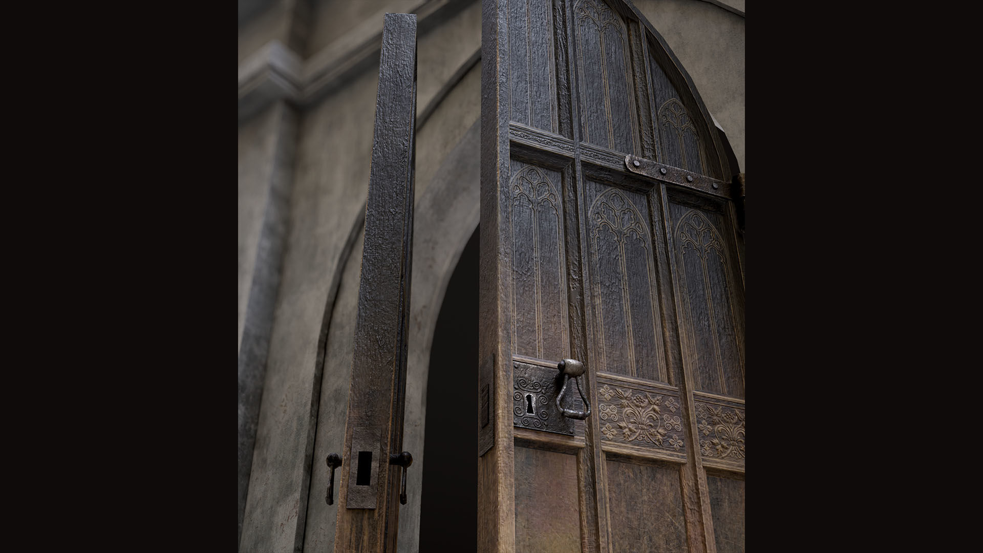 Five Medieval Doors with Arches 3D Model Collection_7