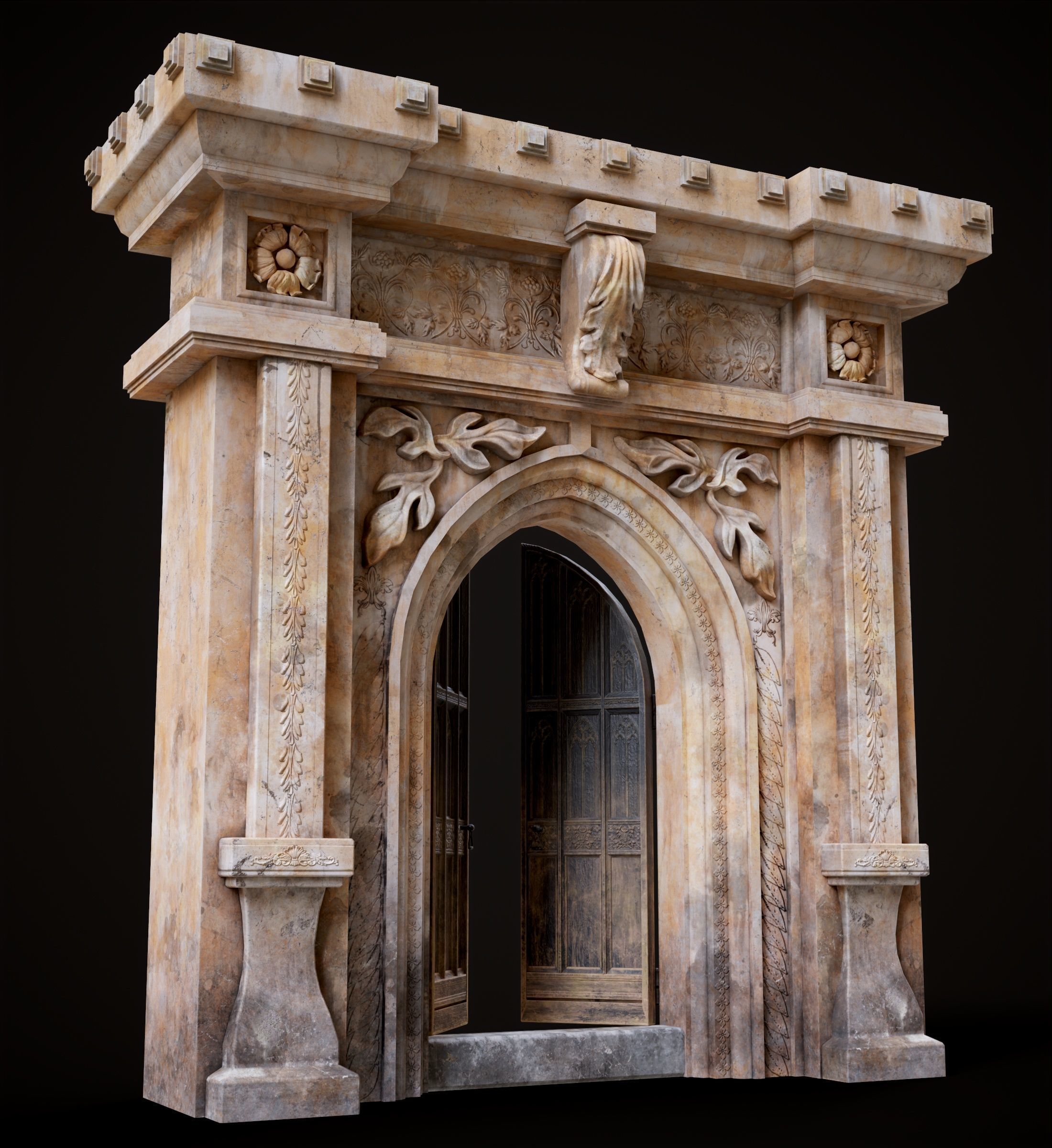 Five Medieval Doors with Arches 3D Model Collection_66