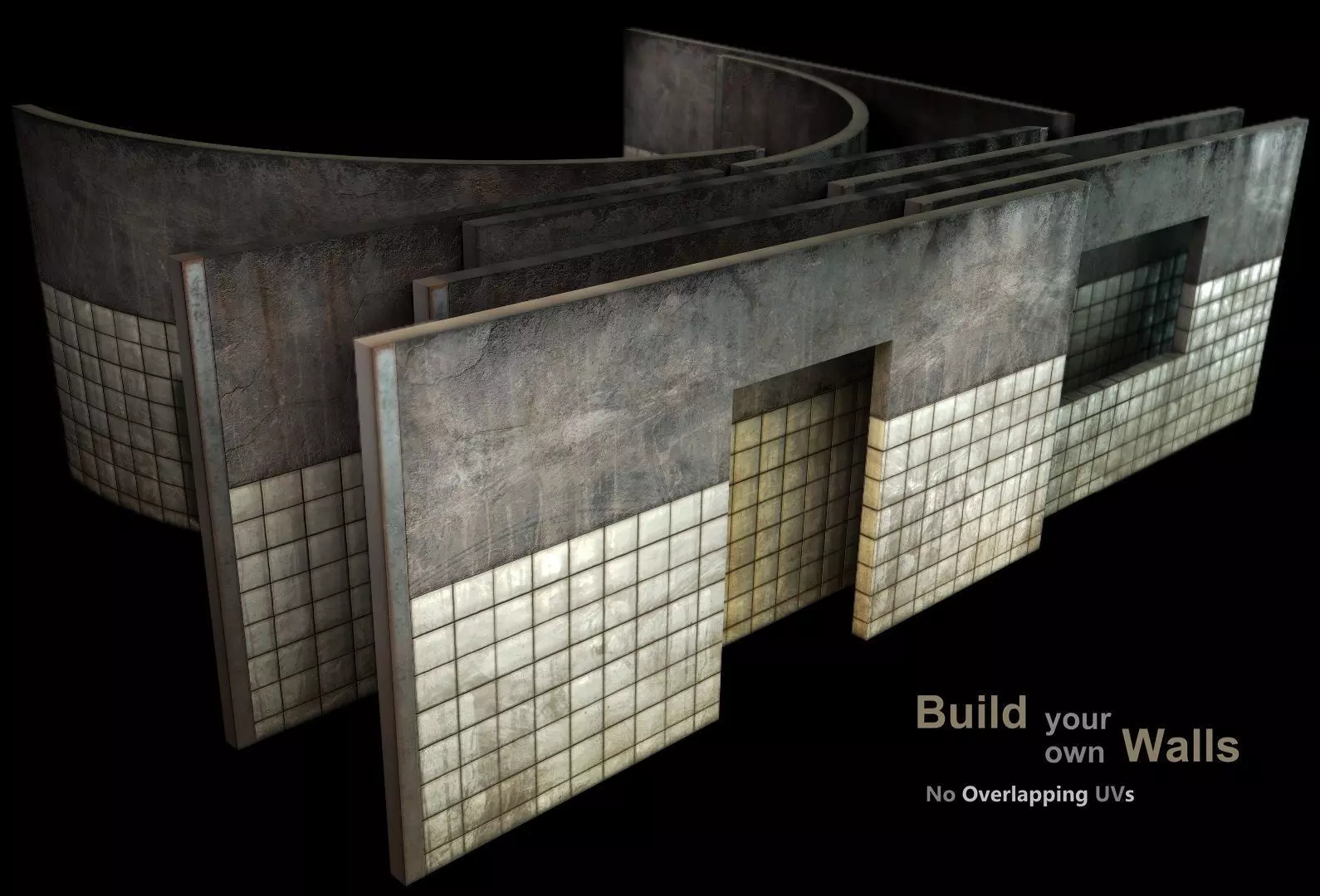 Wall modular Low-poly 3D model_0