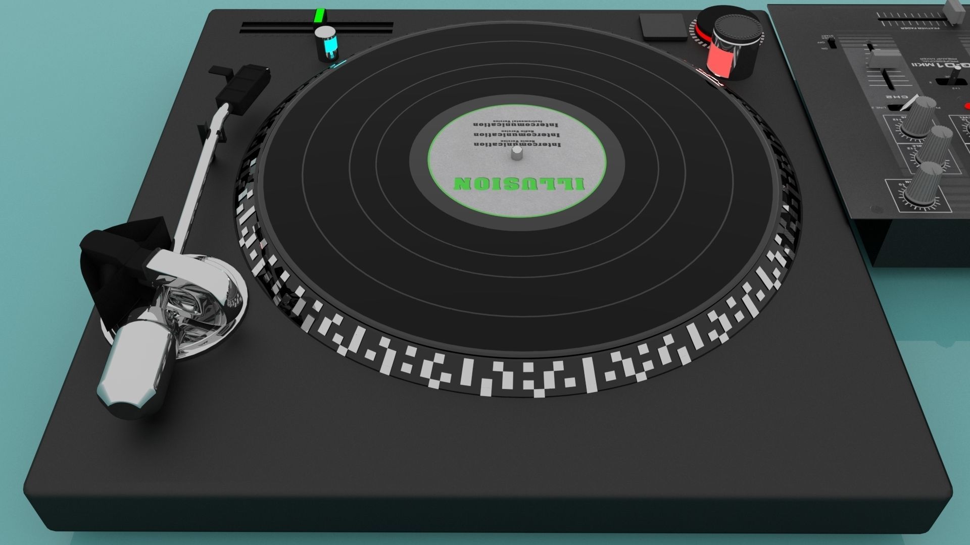 Turntable and Mixer Dj 3D model_2