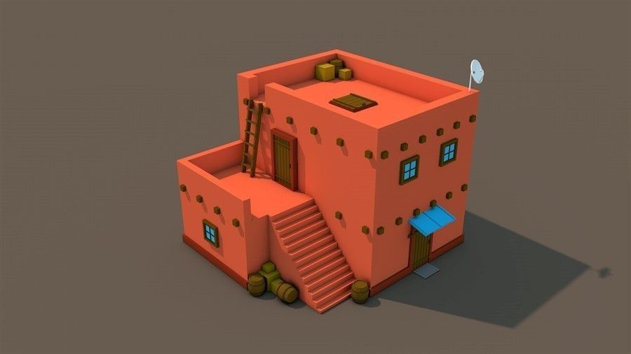 Low Poly Arab House Low-poly 3D model_0