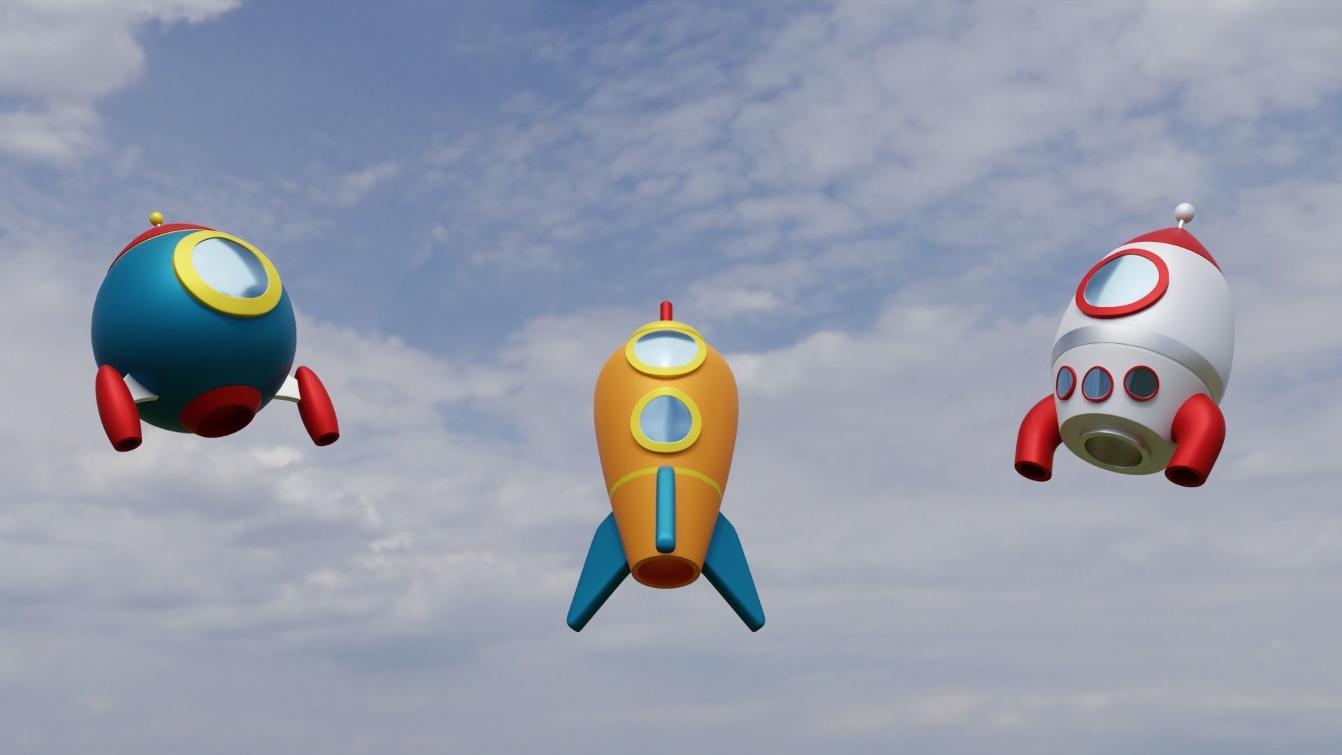 Spaceship Cartoon Low-poly 3D model_1