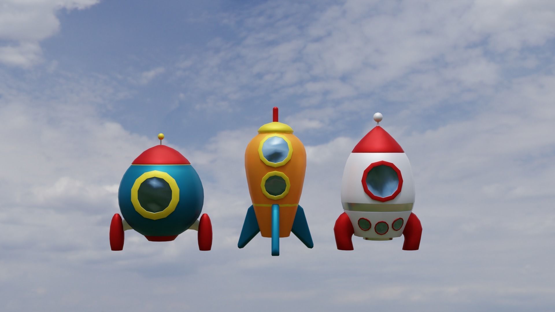 Spaceship Cartoon Low-poly 3D model_3